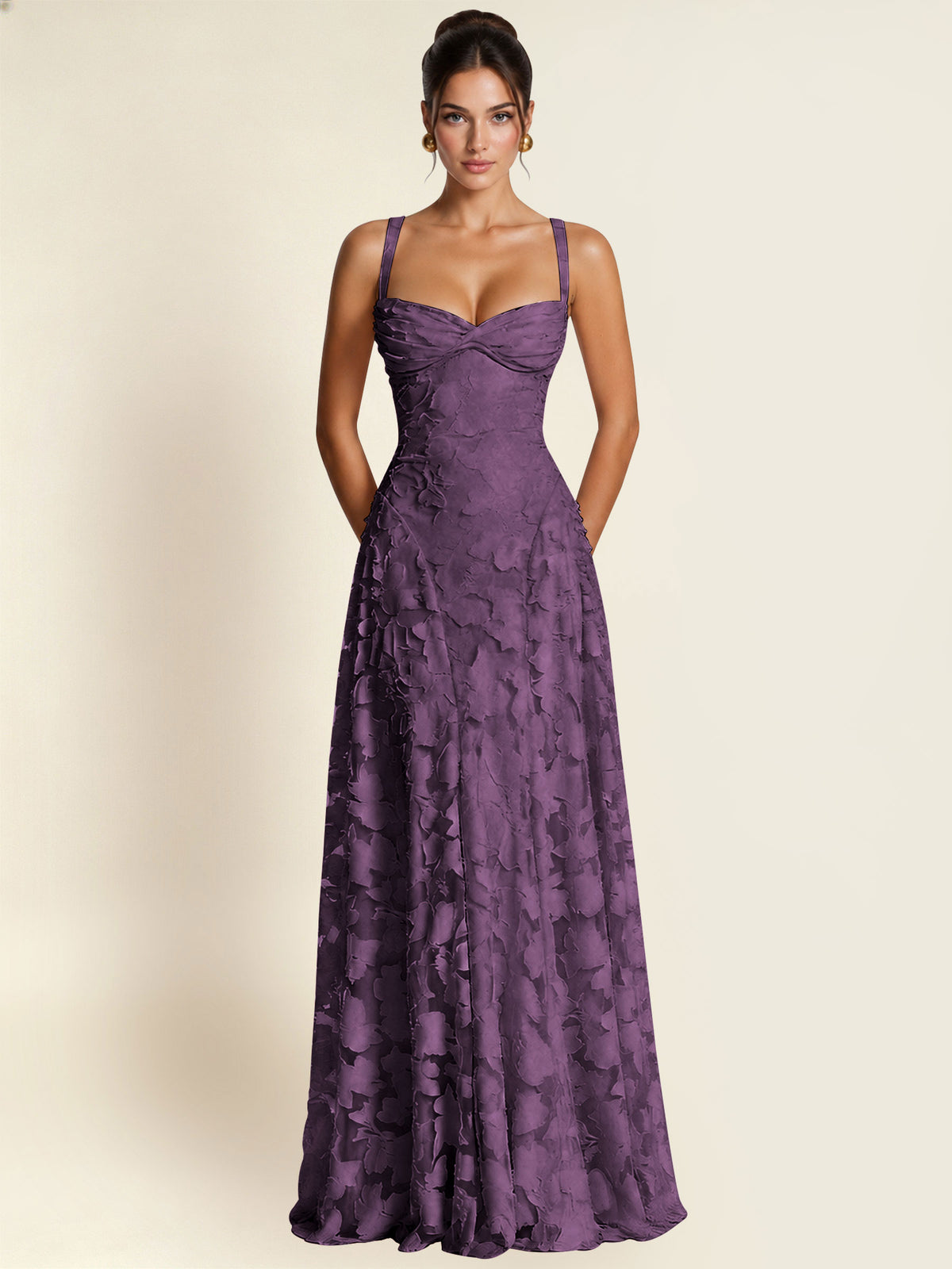 Floral Jacquard A Line Maxi Bridesmaid Dress