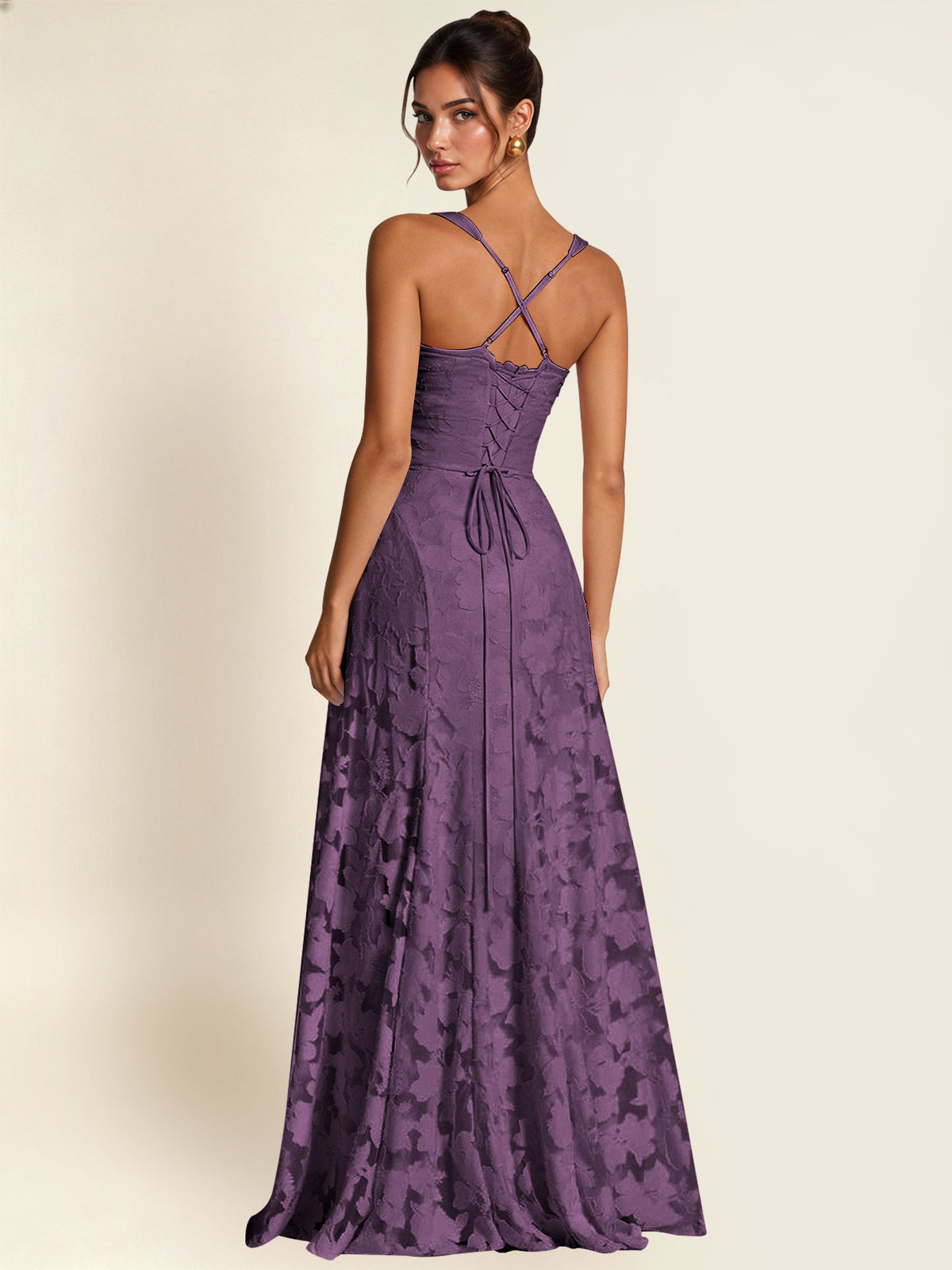 Floral Jacquard A Line Maxi Bridesmaid Dress