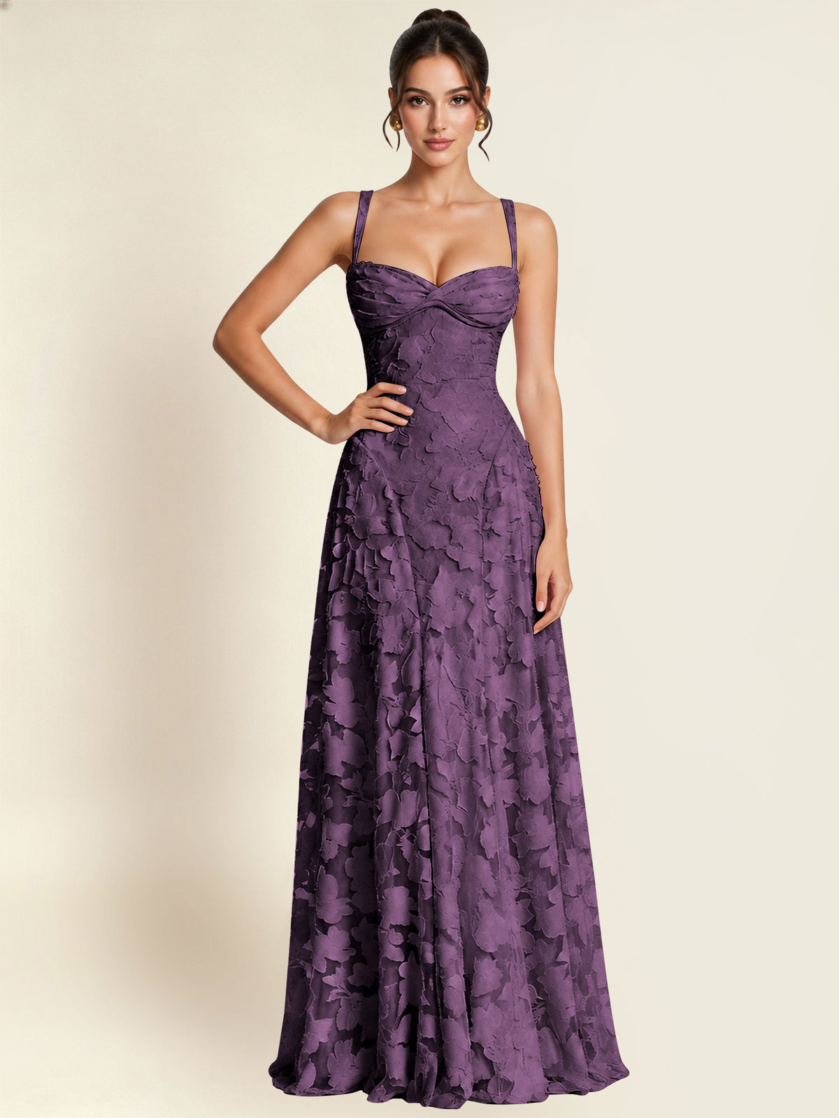 Floral Jacquard A Line Maxi Bridesmaid Dress