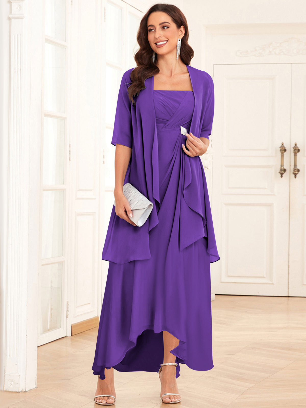 2 Pieces Chiffon A Line Mother of the Bride Dress with Jacket