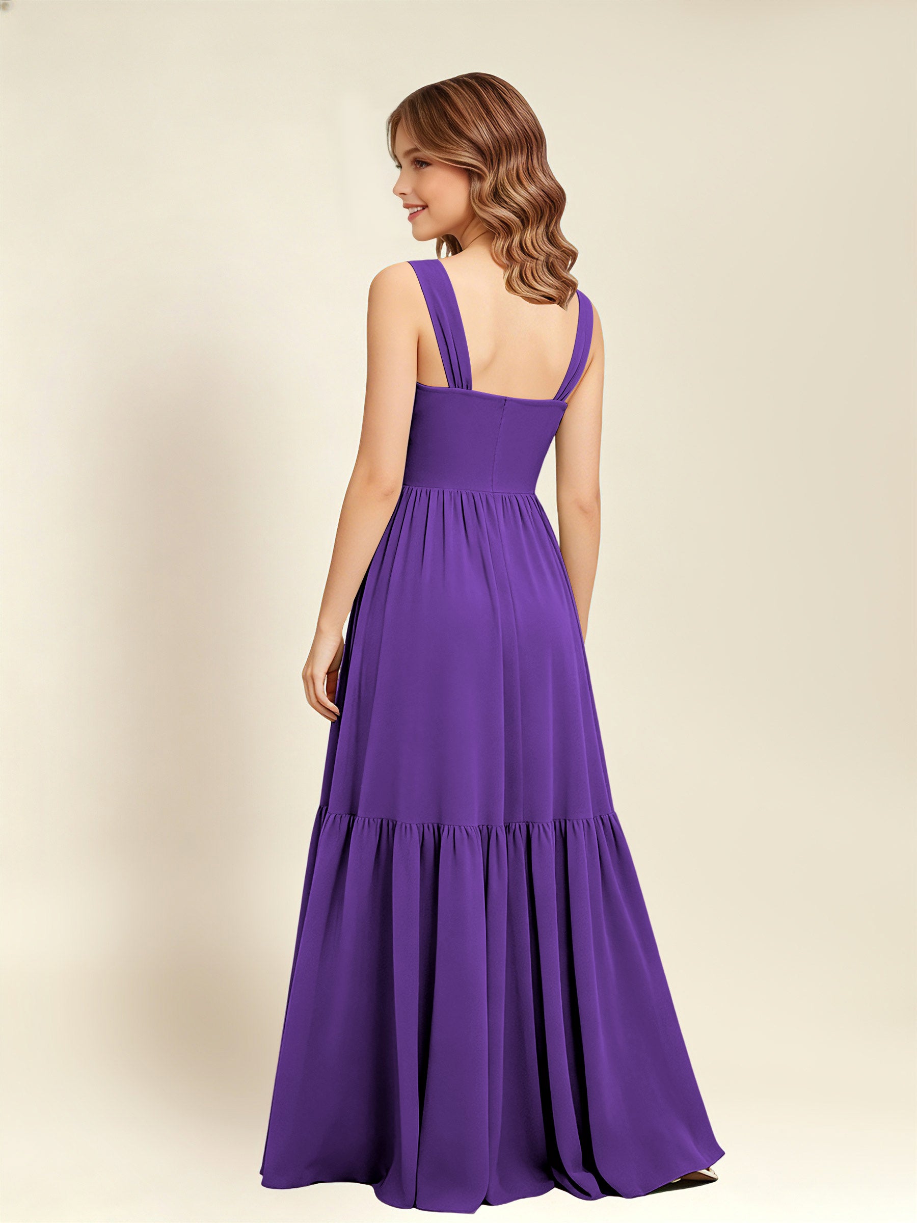 ROVDESY A-Line Square Neck Chiffon  Junior Bridesmaid Dress