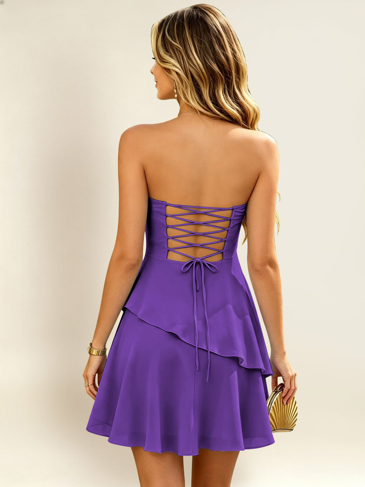 Strapless A-Line Ruffled Chiffon Homecoming Mini Dress