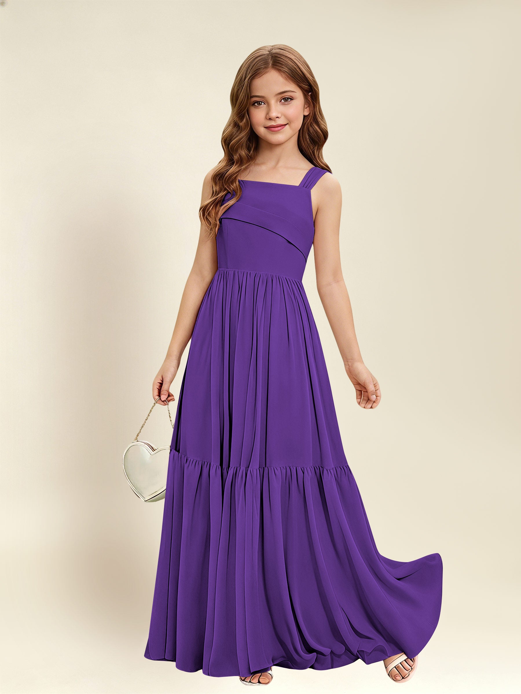 ROVDESY A-Line Square Neck Chiffon  Junior Bridesmaid Dress