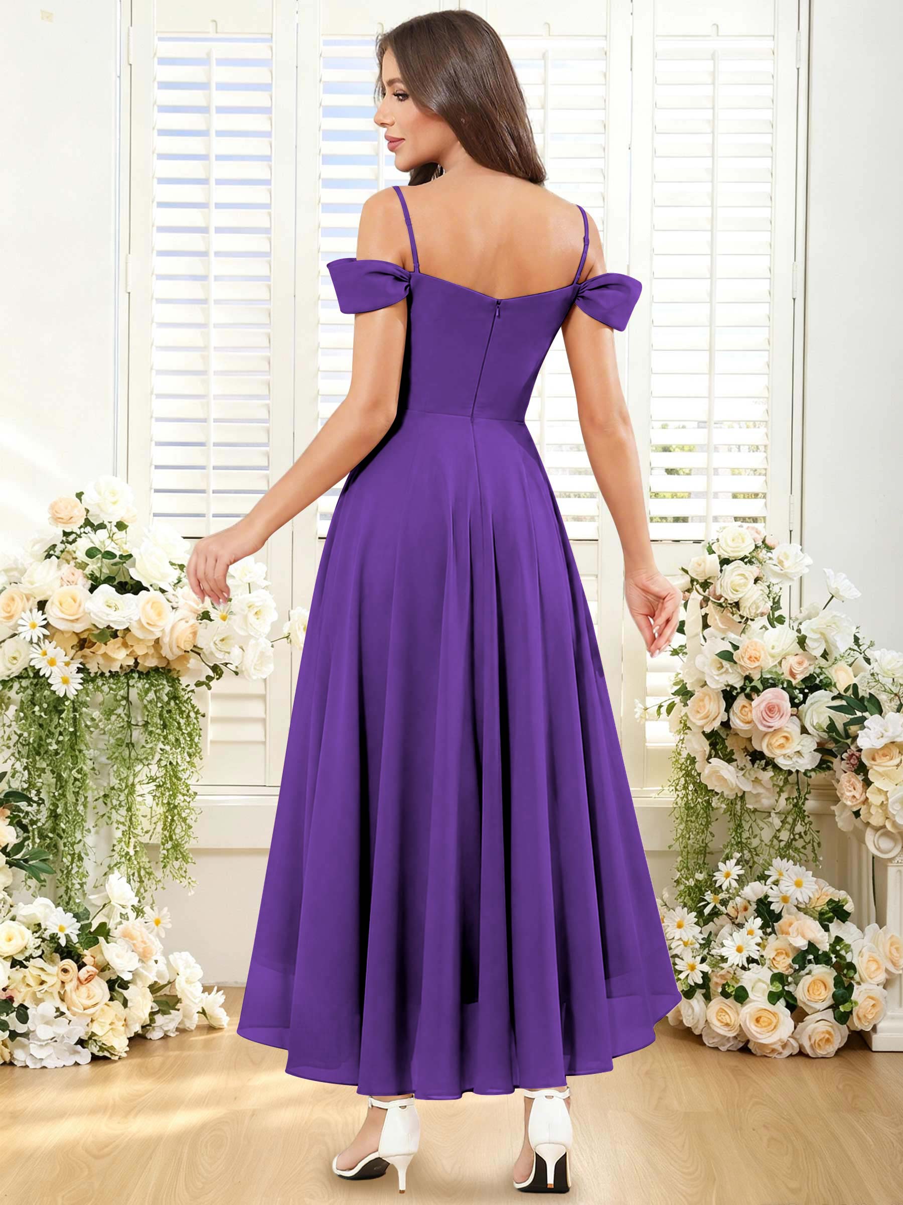 ROVDESY ROVDESY Short Cold Shoulder Sweetheart High Low Pleated Chiffon Bridesmaid Dress