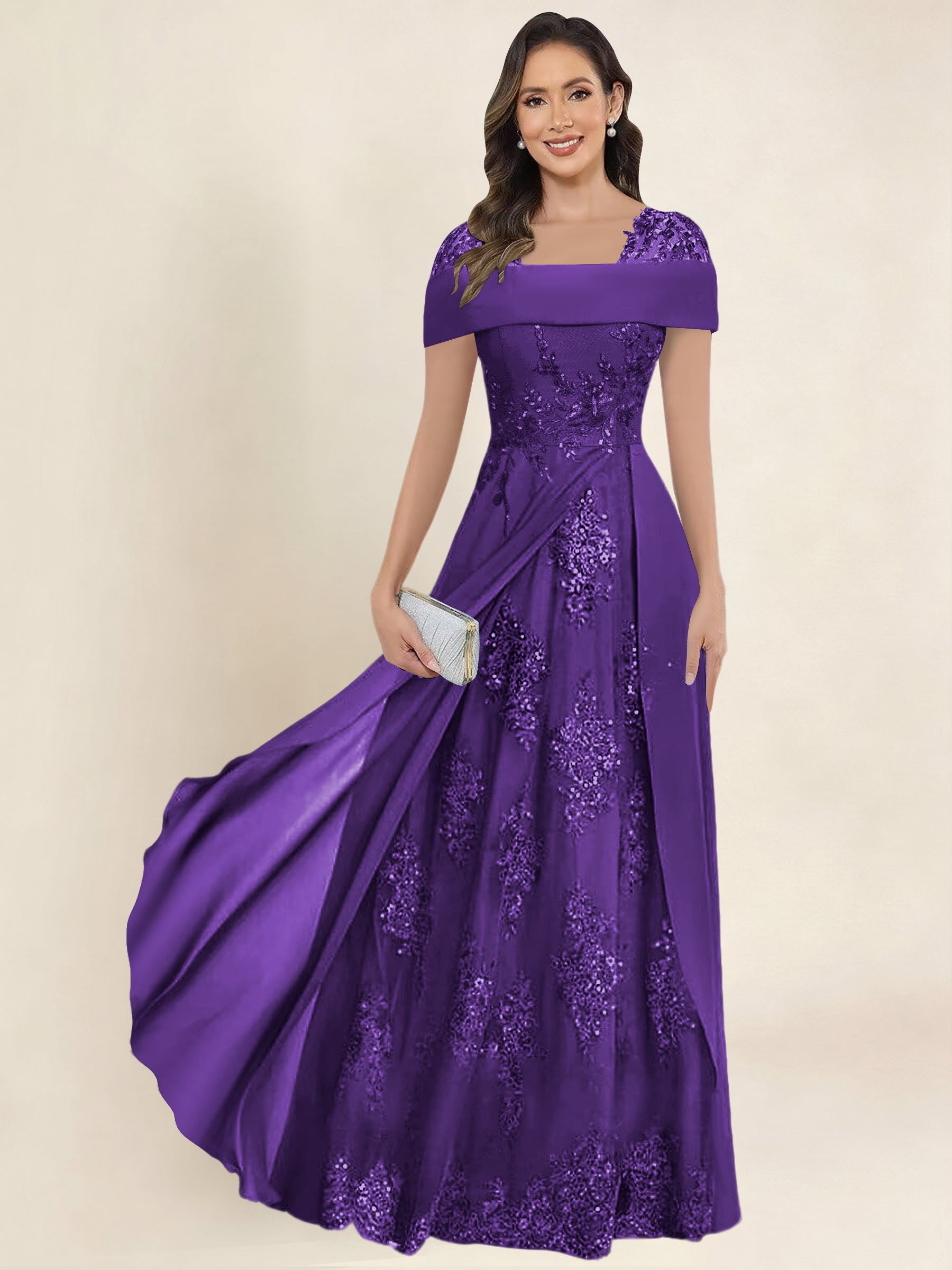ROVDESY A-Line Off The Shoulder Lace Chiffon Long Mother of the Bride Dress Formal Gown