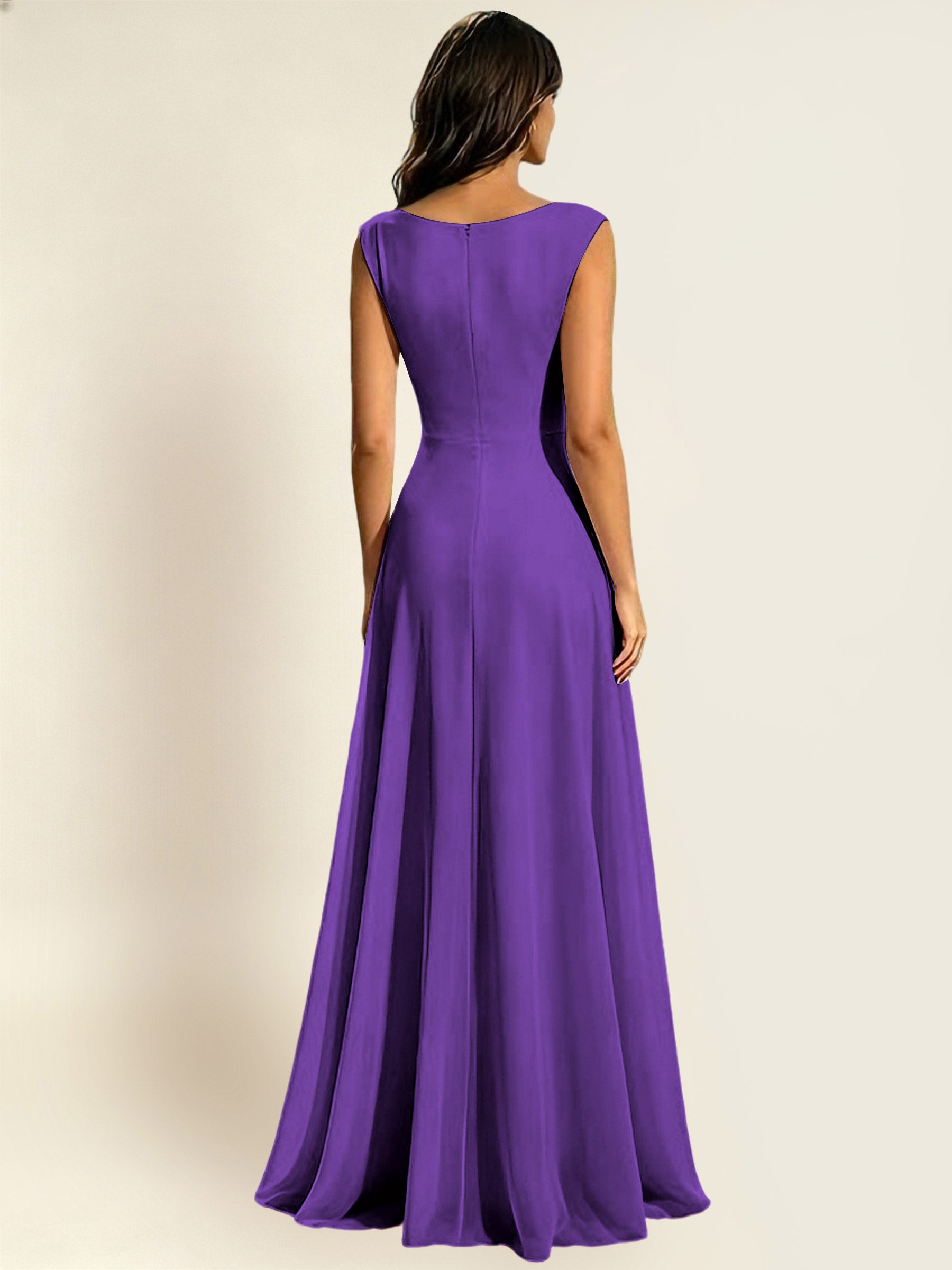 ROVDESY A-Line Chiffon Long Bridesmaid Dress With Sleeveless