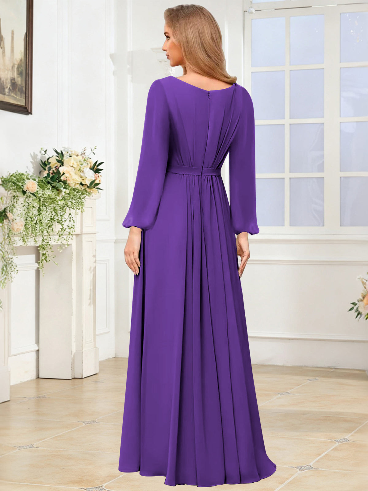 A-Line Chiffon Long Sleeve Bridesmaid Dress