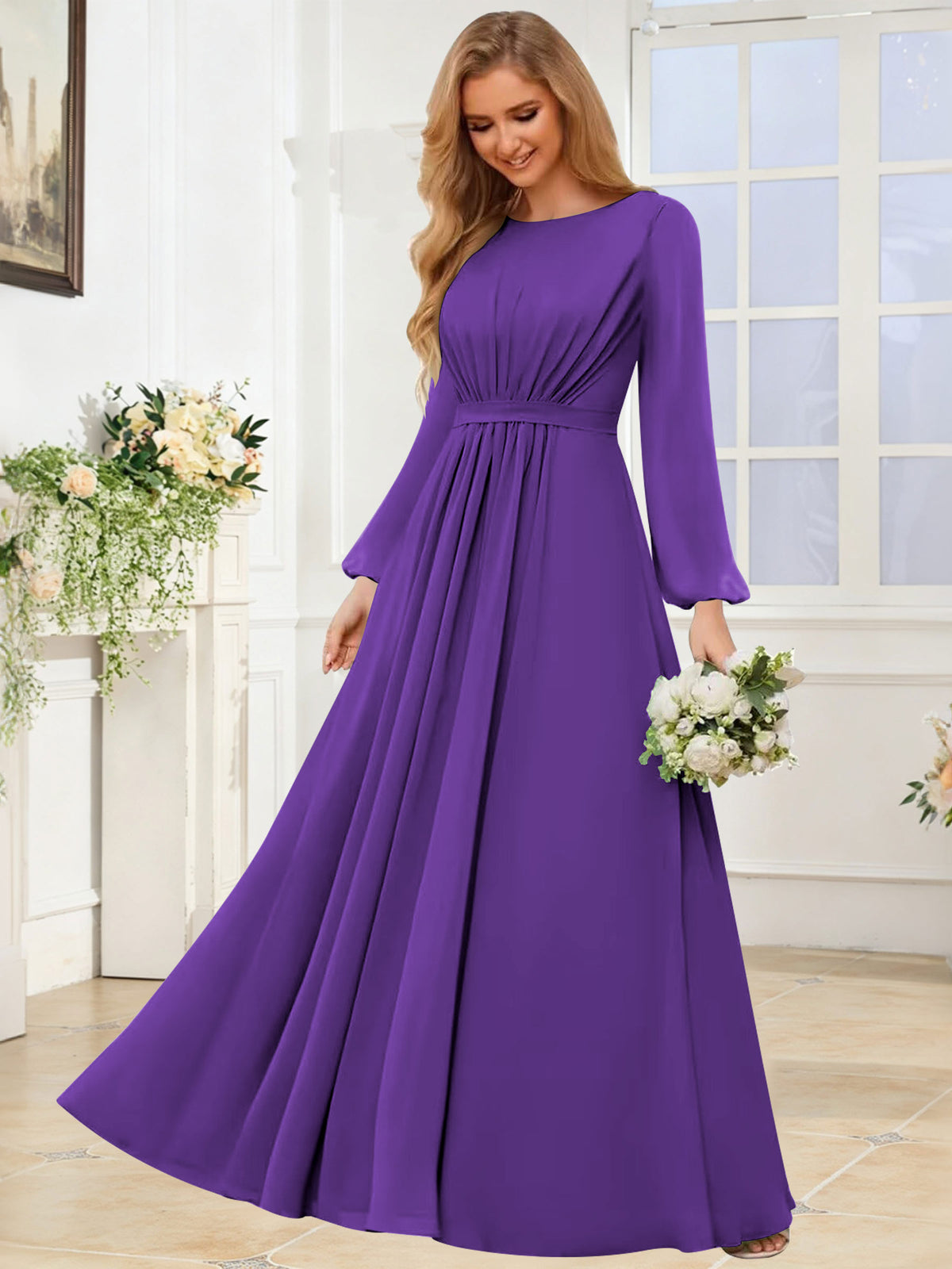 A-Line Chiffon Long Sleeve Bridesmaid Dress