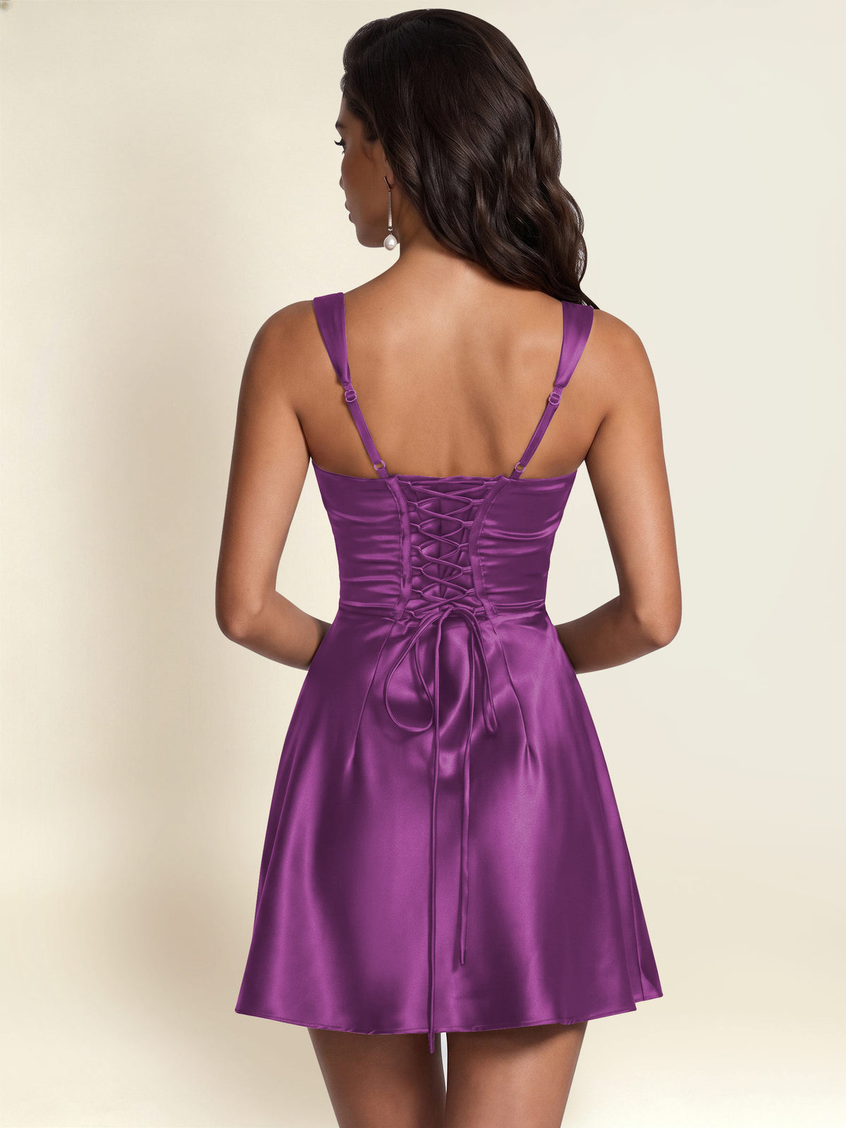 ROVDESY Square Neck Pleated Satin Homecoming Mini Dress