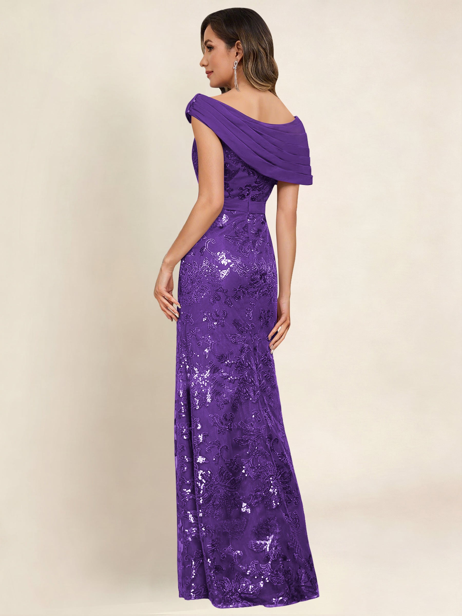 ROVDESY Off the Shoulder Sequin Mermaid Long Mother Of The Bride Dress Formal Gown