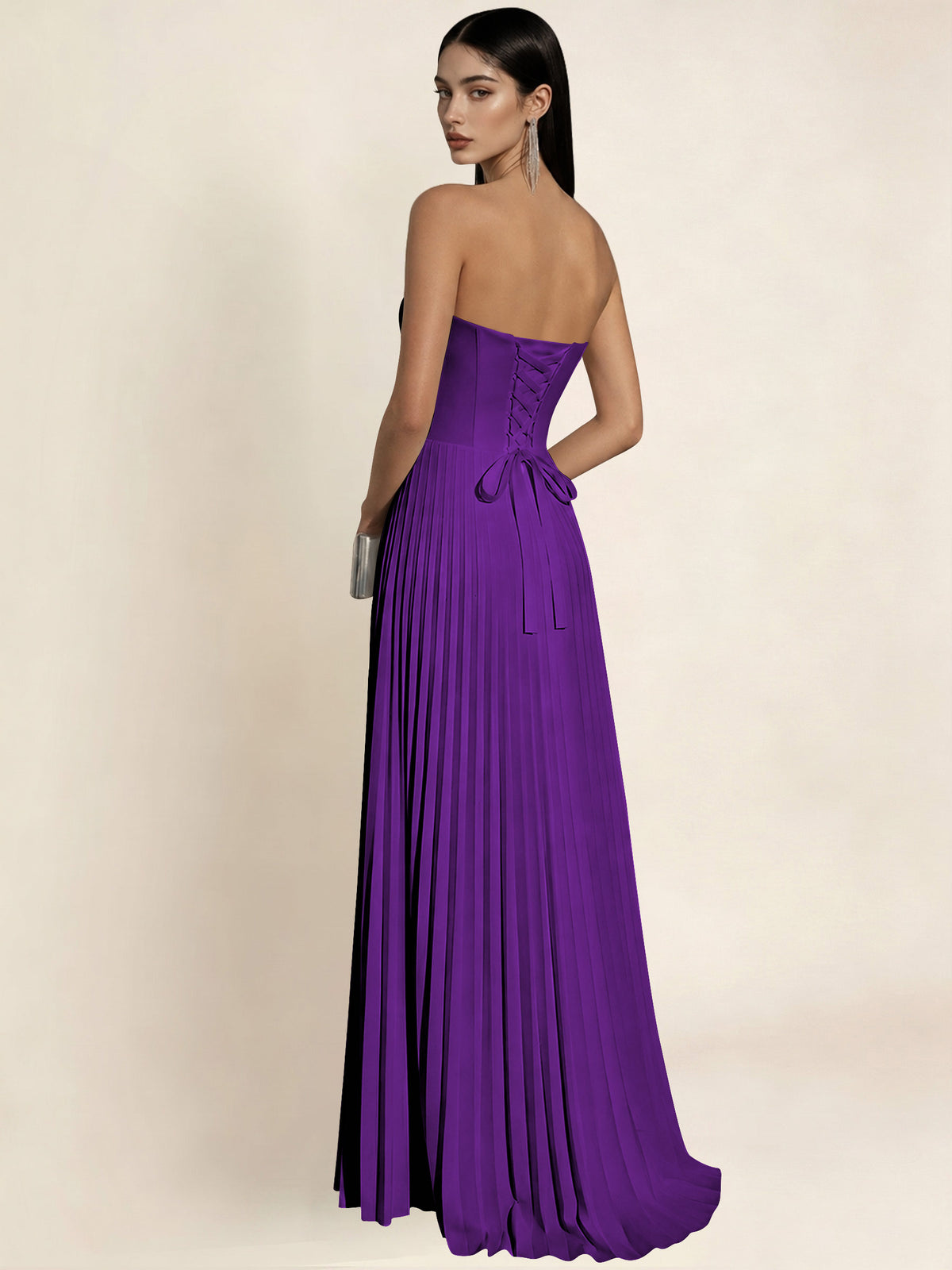 Strapless Satin Pleated A Line Bridesmaid Prom Dress