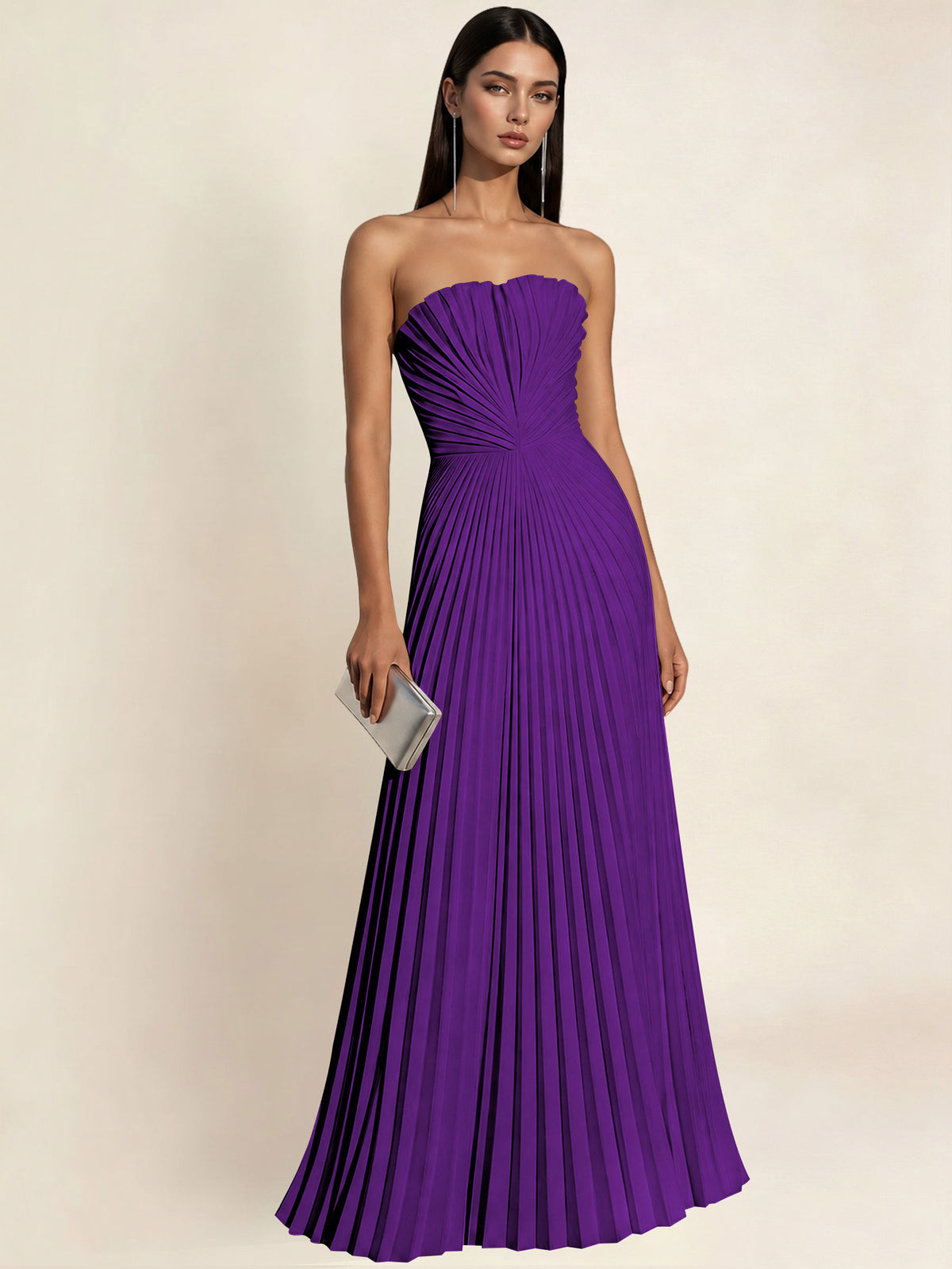 Strapless Satin Pleated A Line Bridesmaid Prom Dress