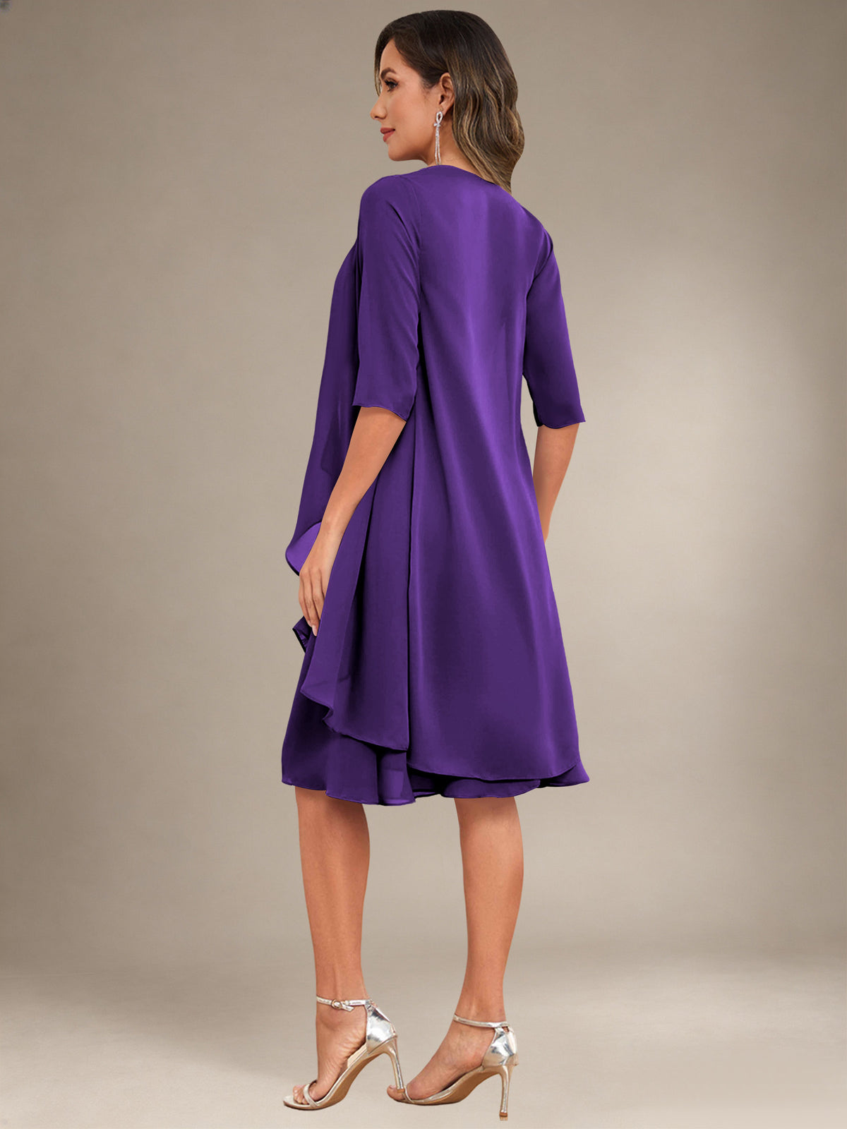 2 Pieces Half Sleeve Chiffon Knee Length Mother Of The Bride Dresses with Jacket