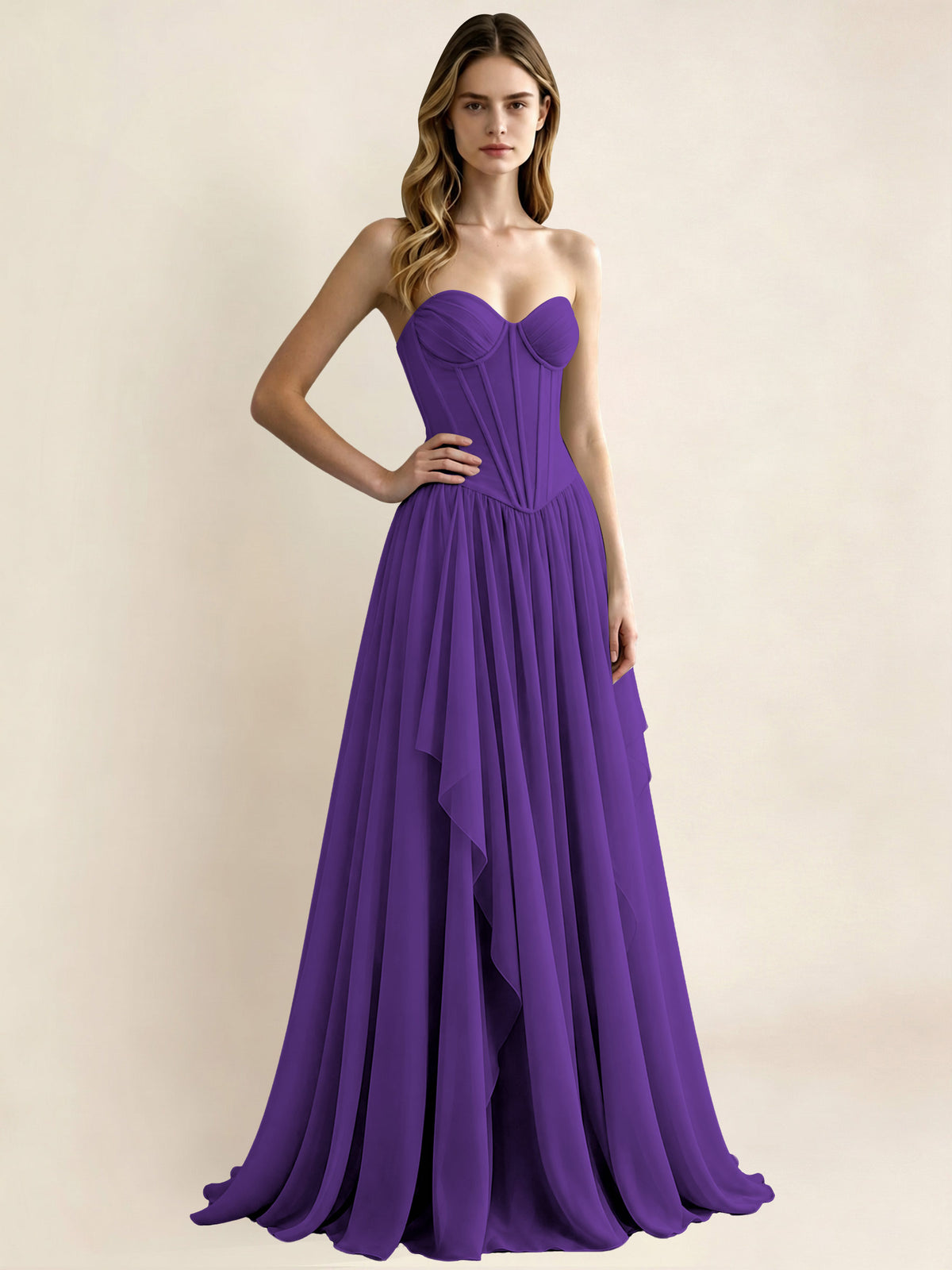 Sweetheart Chiffon Pleated A Line Bridesmaid Formal Dress