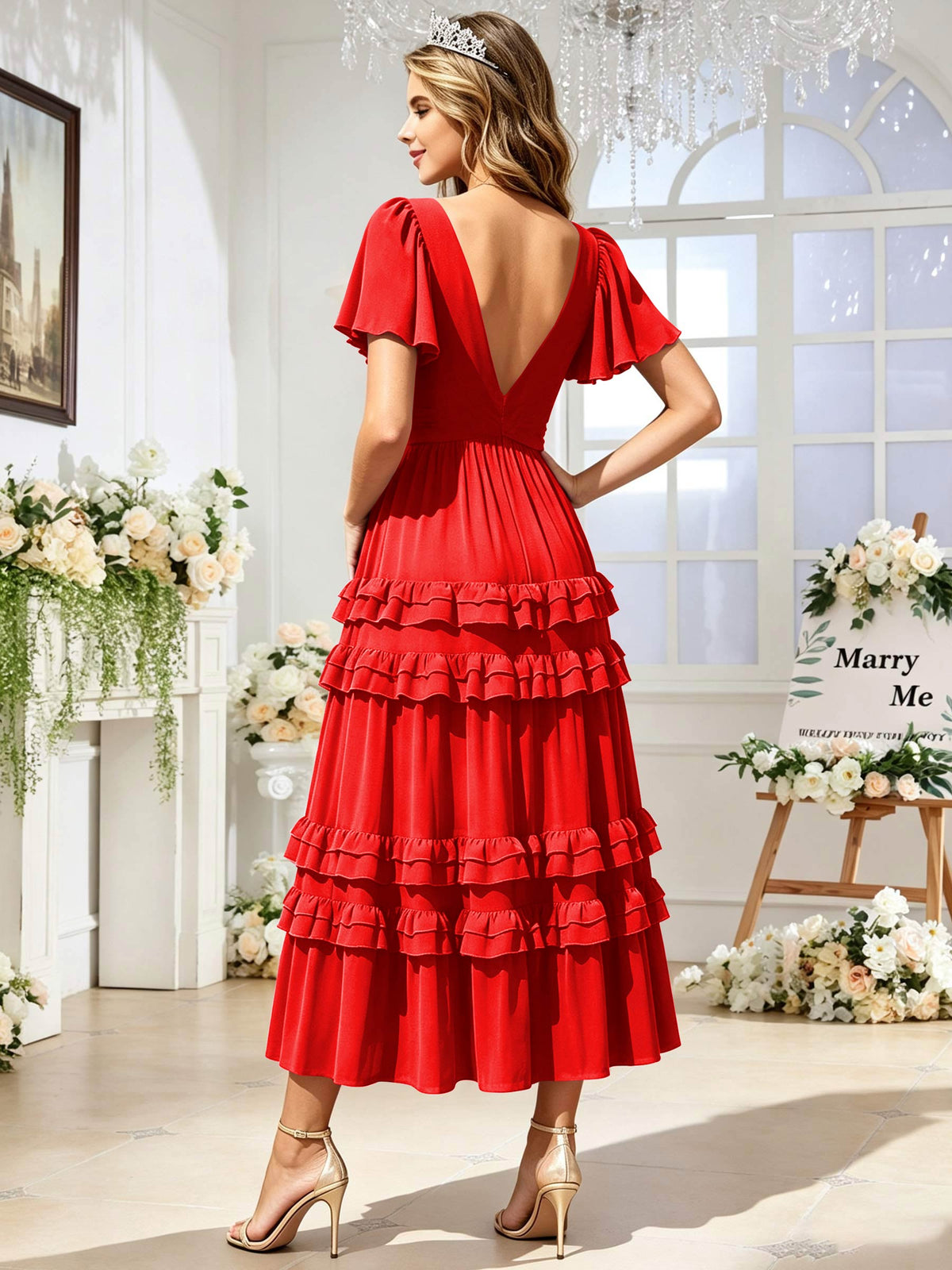 A Line Chiffon Pleated Bridesmaid Dress with Sleeves