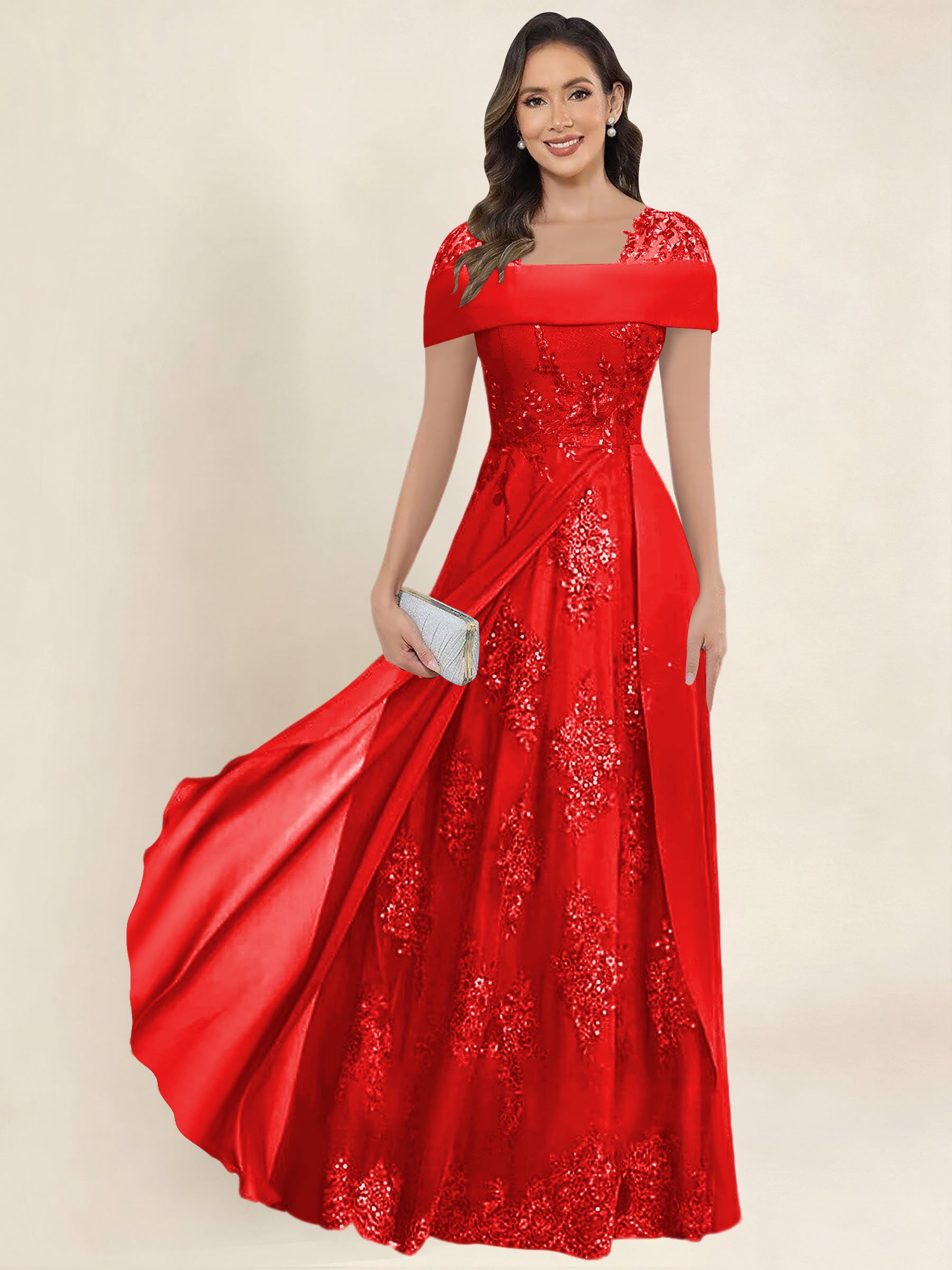 ROVDESY A-Line Off The Shoulder Lace Chiffon Long Mother of the Bride Dress Formal Gown