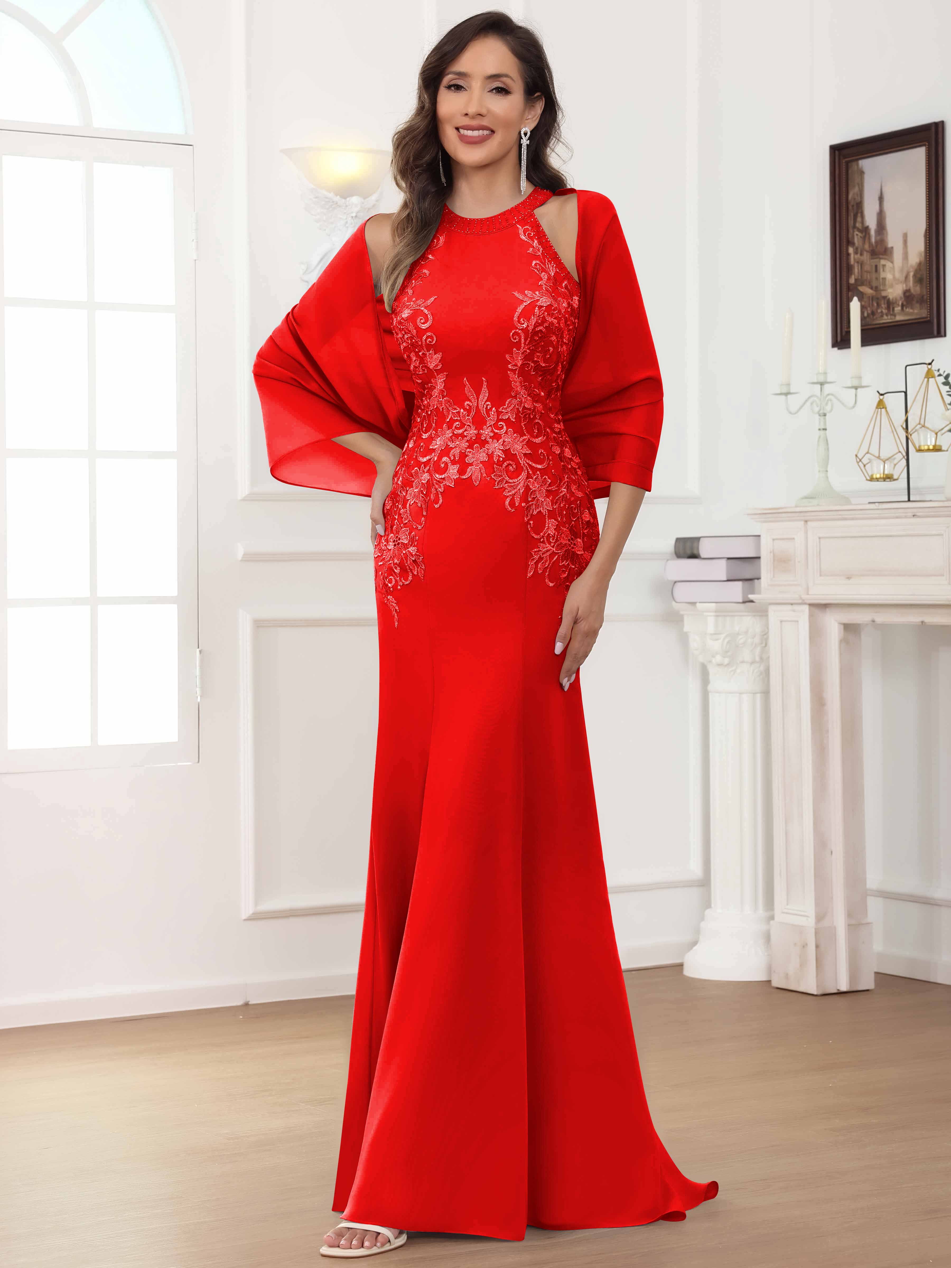 ROVDESY Halter Mermaid Lace Mother Of The Bride Dress With Jacket