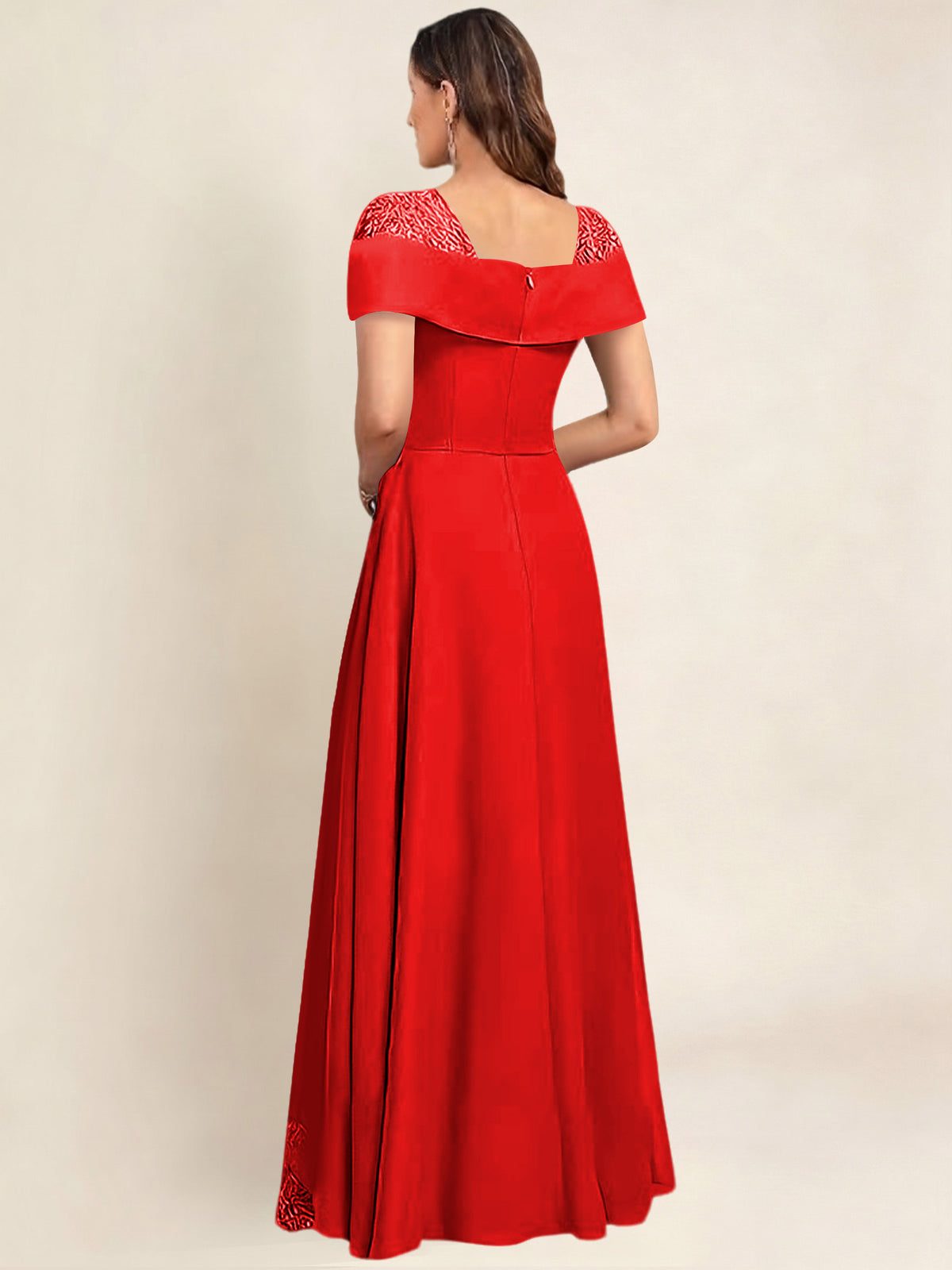 ROVDESY A-Line Off The Shoulder Lace Chiffon Long Mother of the Bride Dress Formal Gown