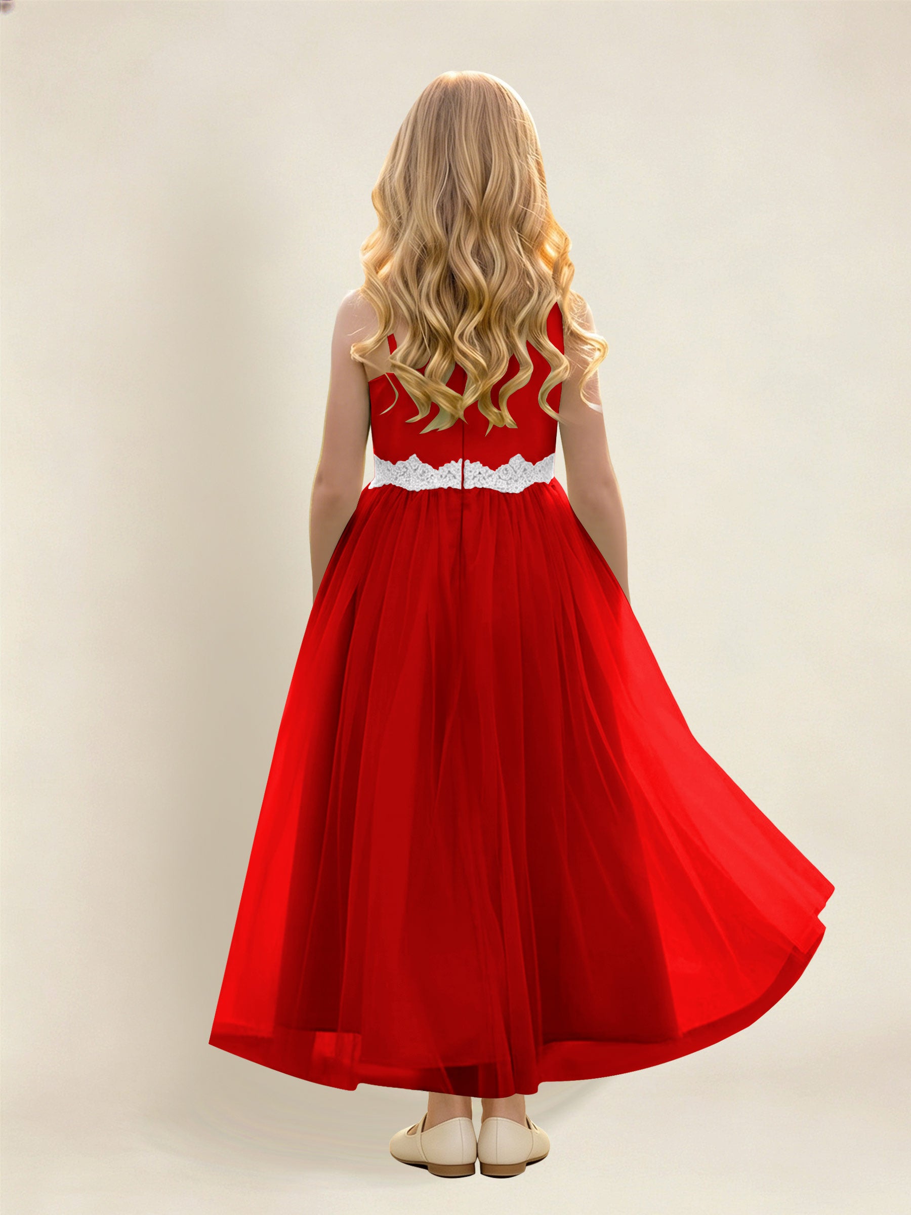 ROVDESY Asymmetric One Shoulder  Satin  Tulle Junior Bridesmaid Dress