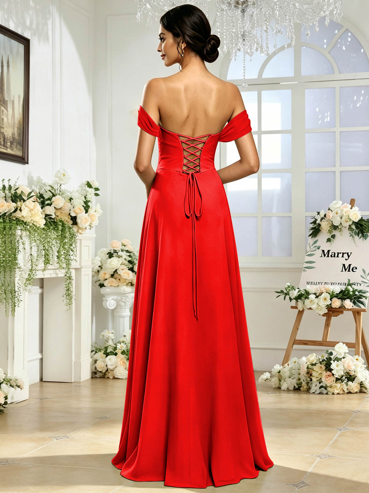 Off the Shoulder Chiffon A Line Long Bridesmaid Dress with Slit