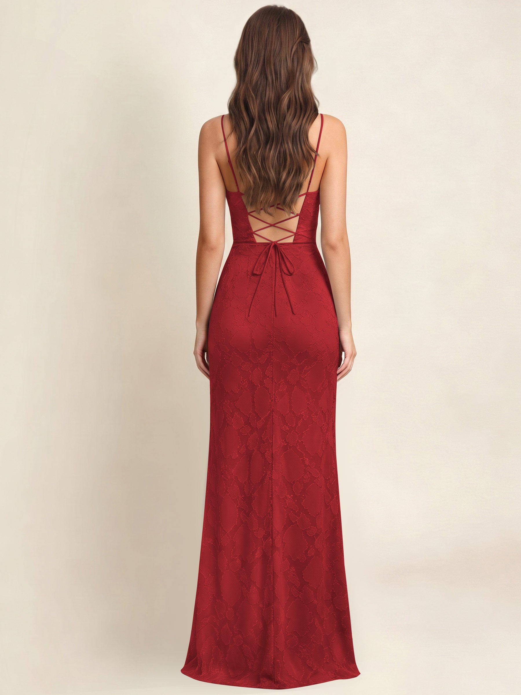 ROVDESY  Cowl Neck Ruffle Mermaid Chiffon Jacquard Bridesmaid/Prom Dress With Slit