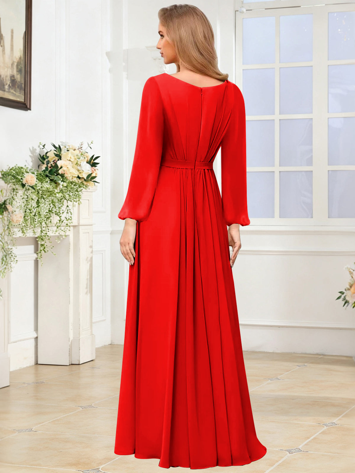 A-Line Chiffon Long Sleeve Bridesmaid Dress