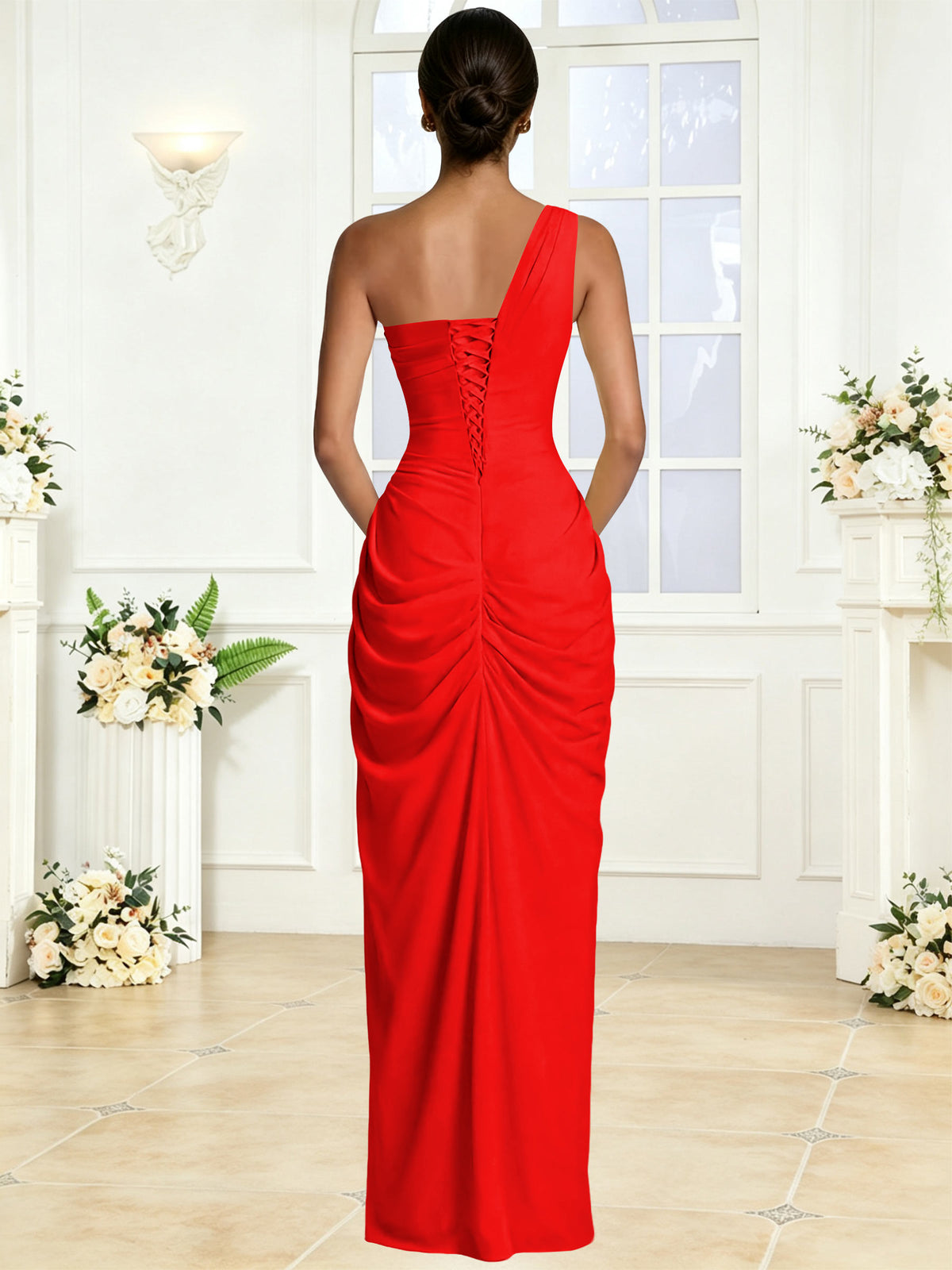 One Shoulder Chiffon Mermaid Long Bridesmaid Dress with Slit