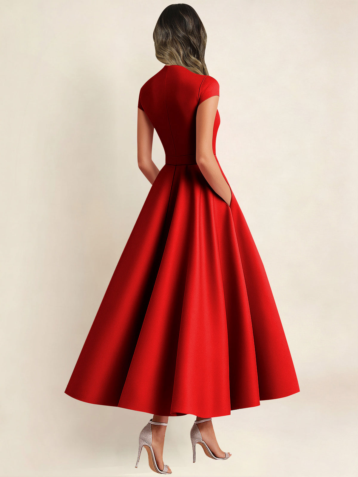 A Line V Neck 3D Flower Satin Mother of the Bride Dress