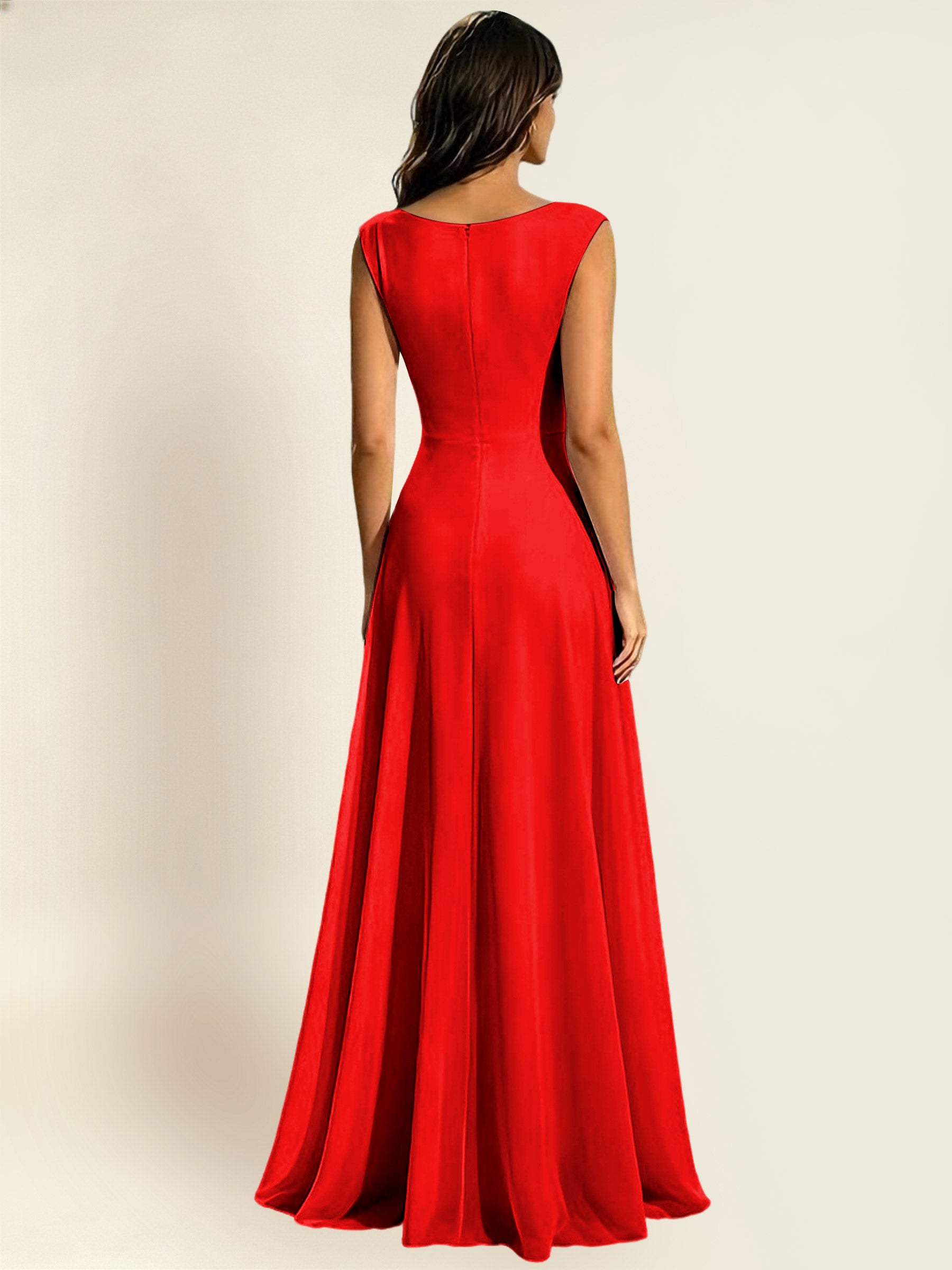 ROVDESY A-Line Chiffon Long Bridesmaid Dress With Sleeveless