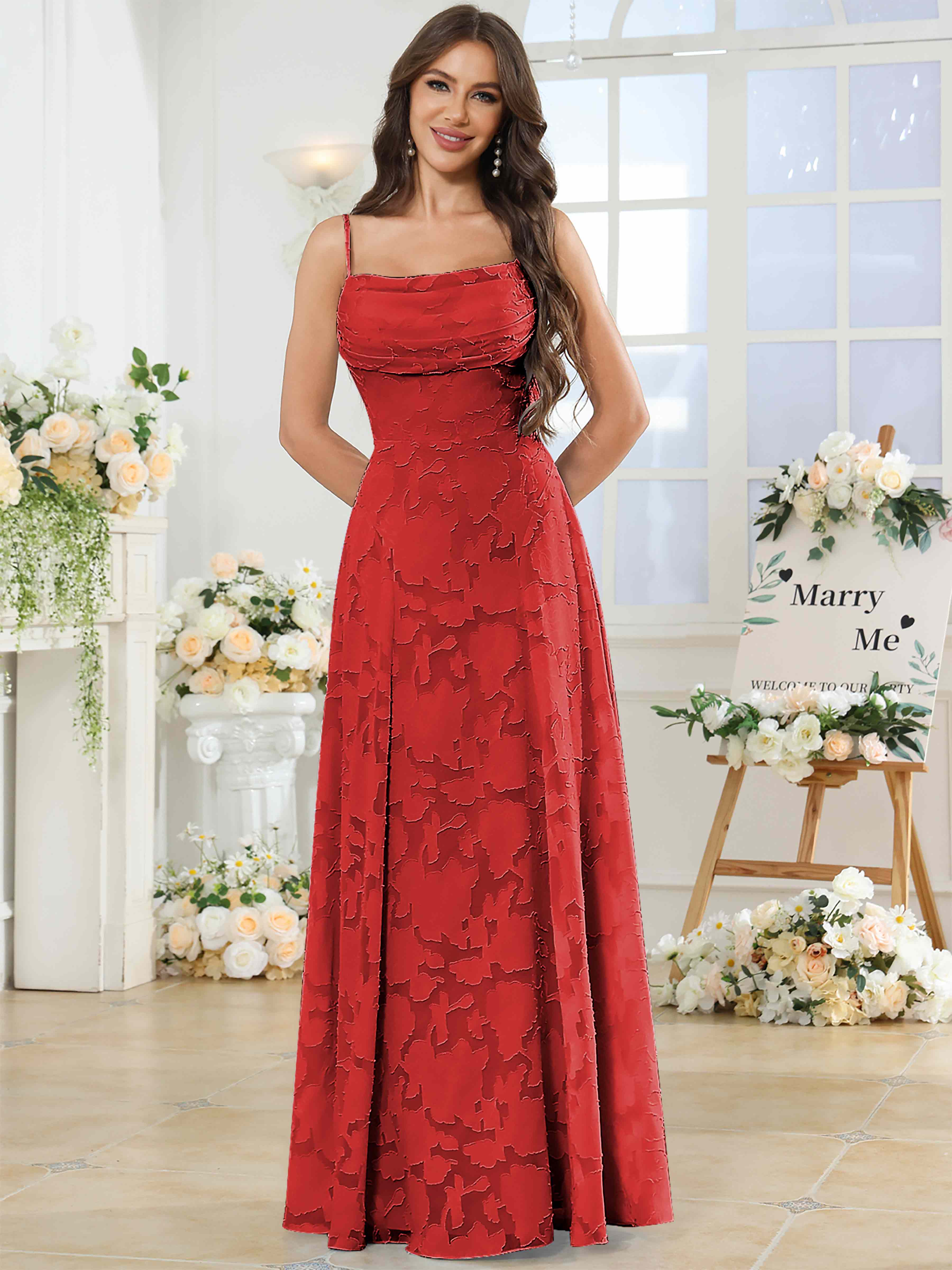 ROVDESY Cowl Chiffon Jacquard Bridesmaid/Prom Dress