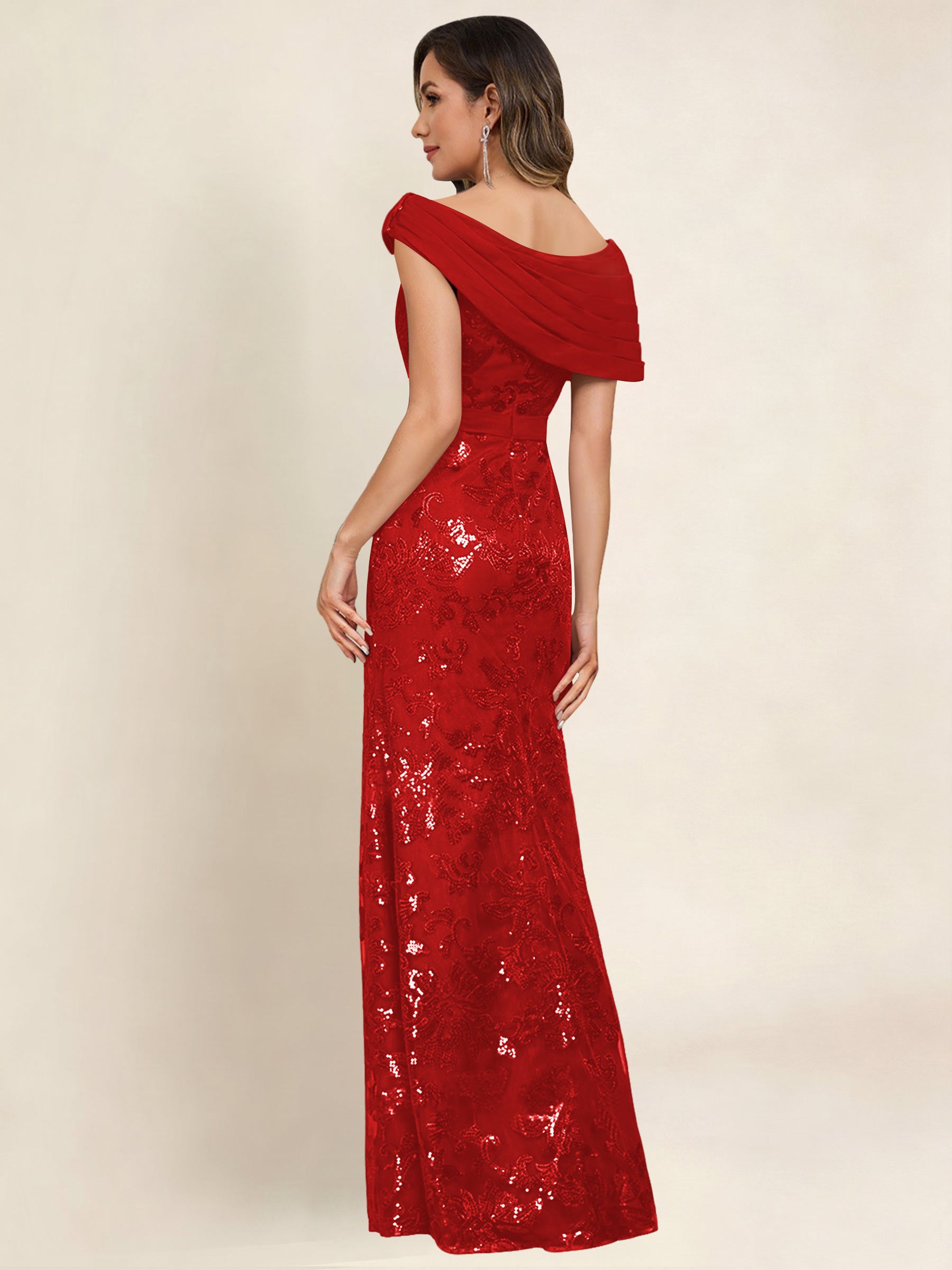 ROVDESY Off the Shoulder Sequin Mermaid Long Mother Of The Bride Dress Formal Gown