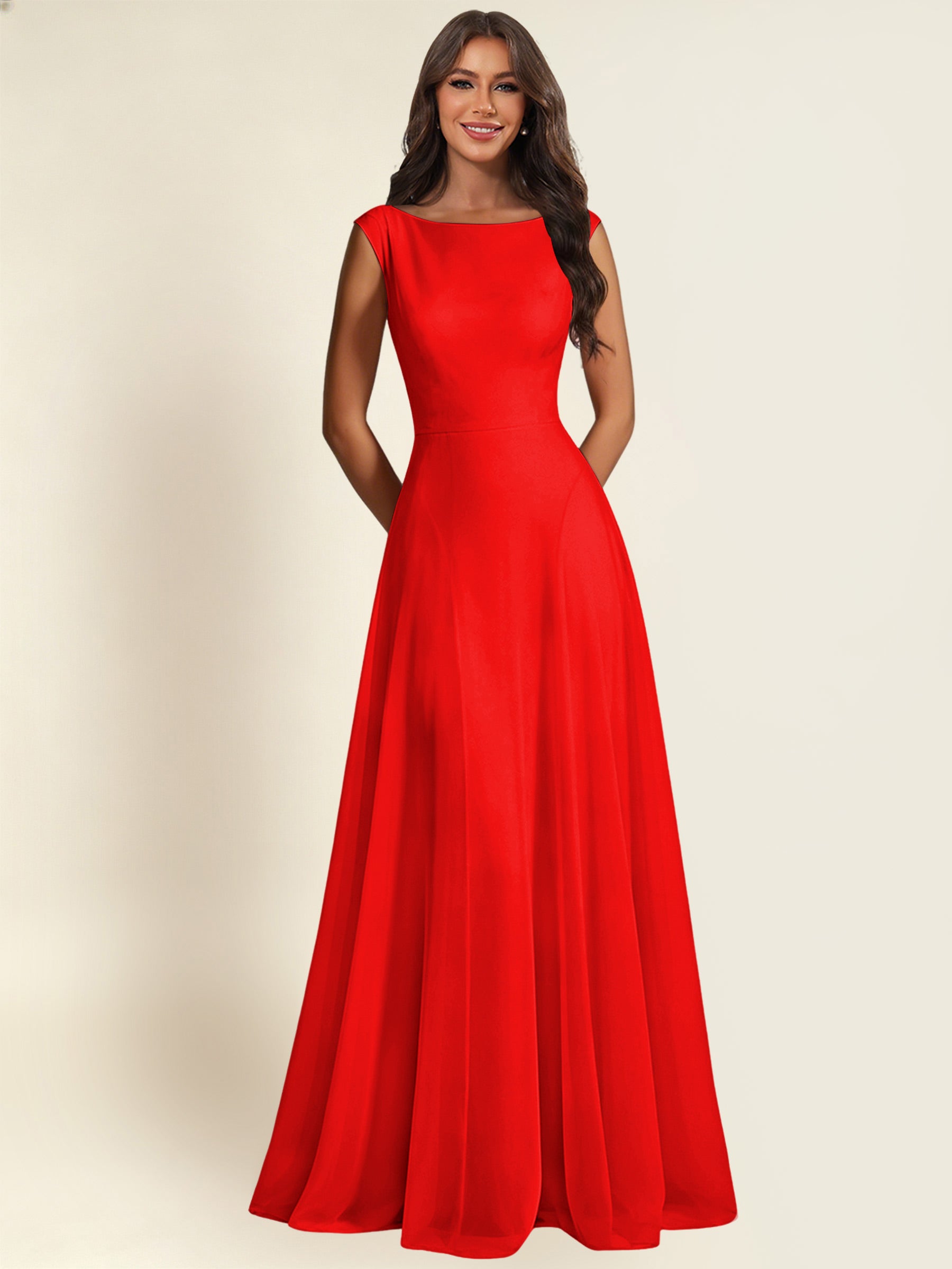 ROVDESY A-Line Chiffon Long Bridesmaid Dress With Sleeveless