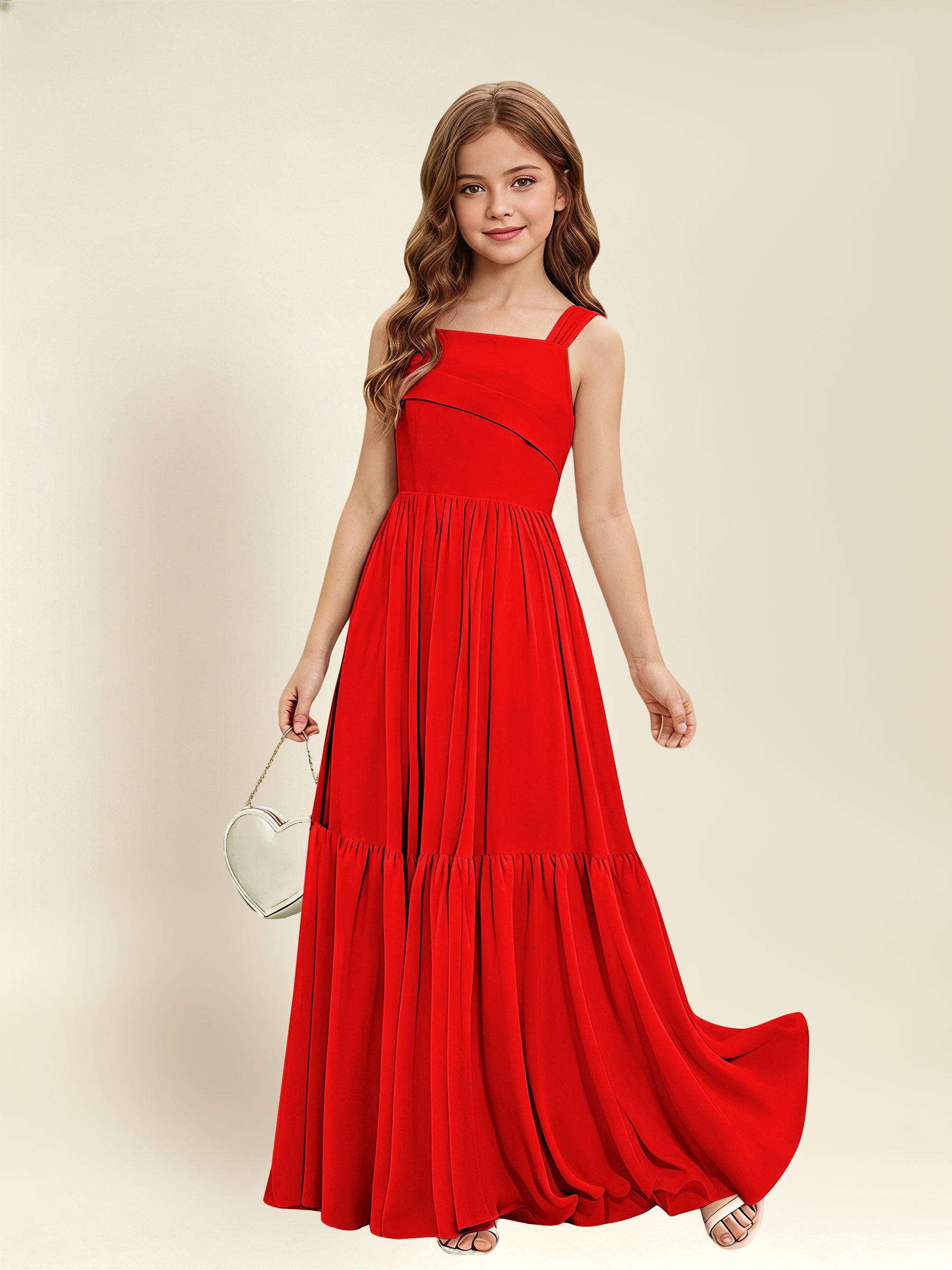 ROVDESY A-Line Square Neck Chiffon  Junior Bridesmaid Dress