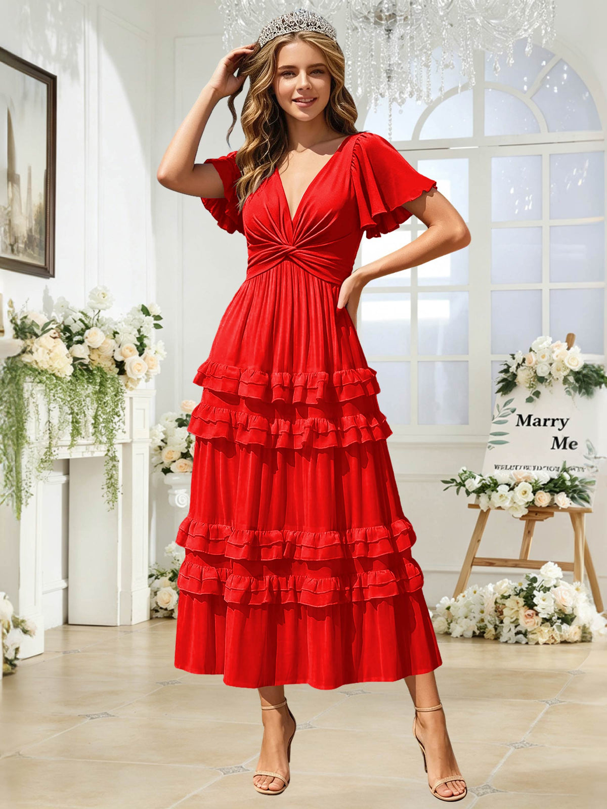 A Line Chiffon Pleated Bridesmaid Dress with Sleeves