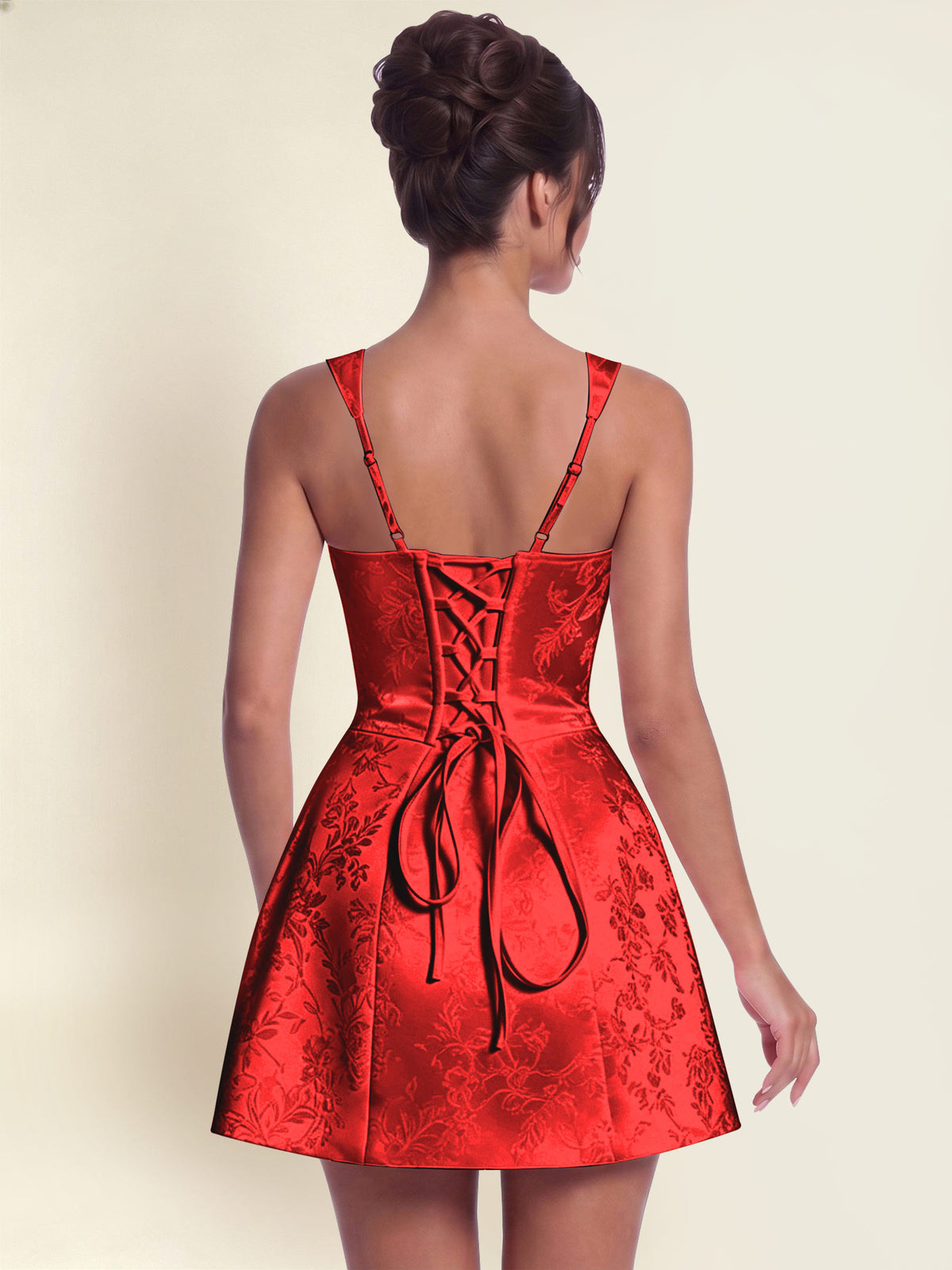 ROVDESY A-Line Square Neck Jacquard Satin Homecoming Mini Dress