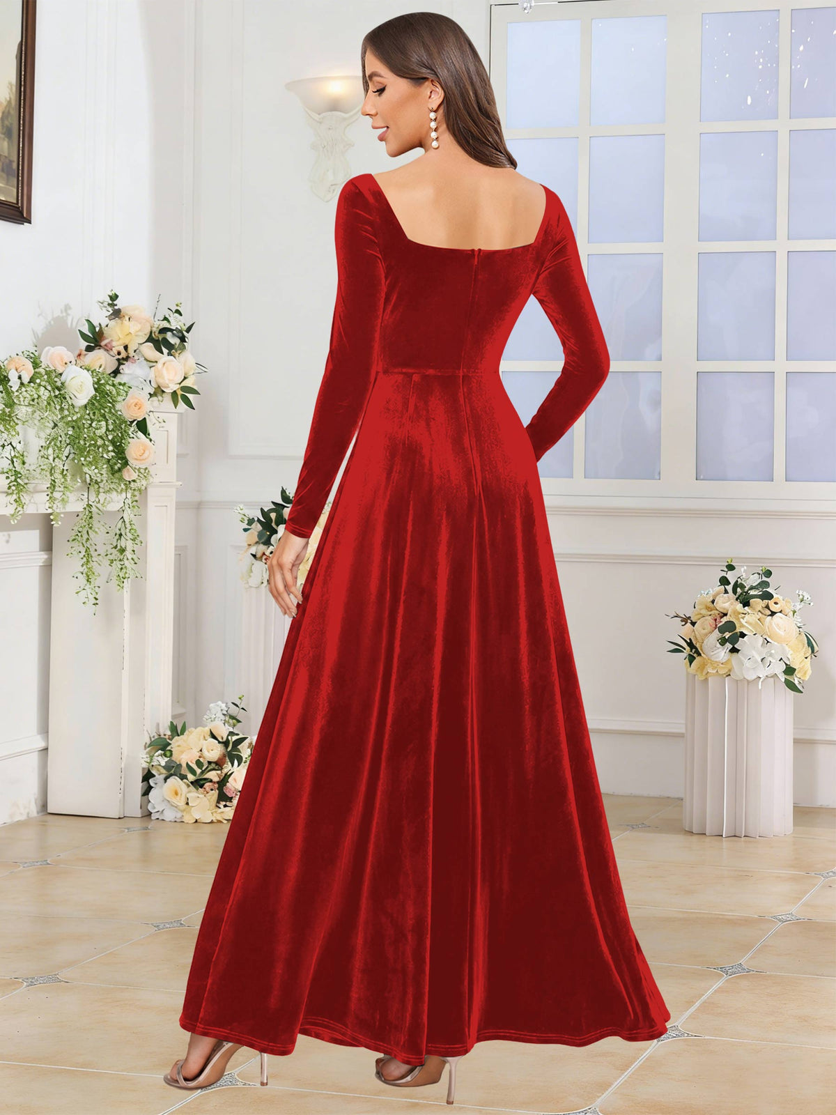 Velvet A Line Long Sleeve Bridesmaid Dresses