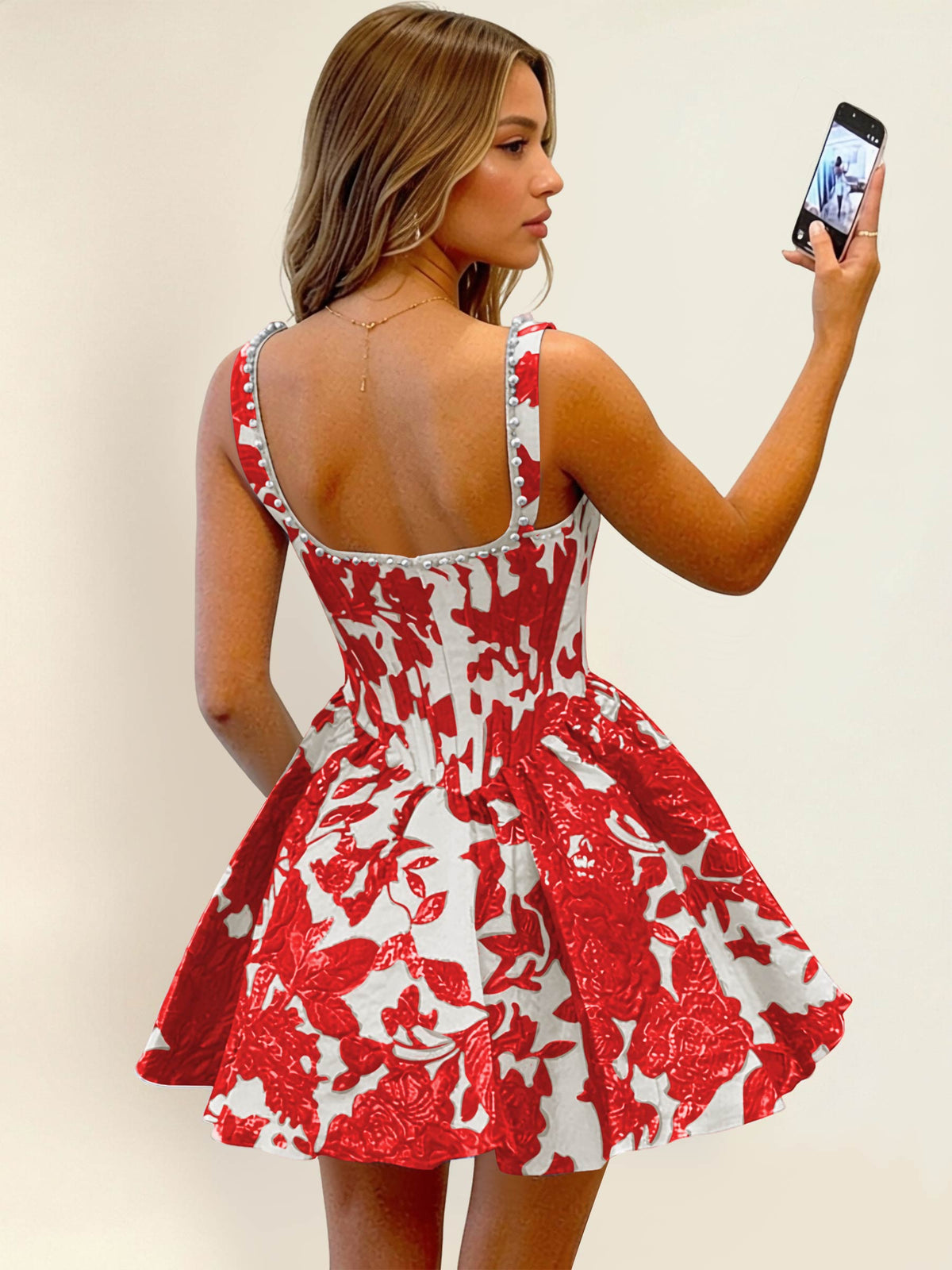 Jacquard Floral Satin A Line Mini Homecoming Dress