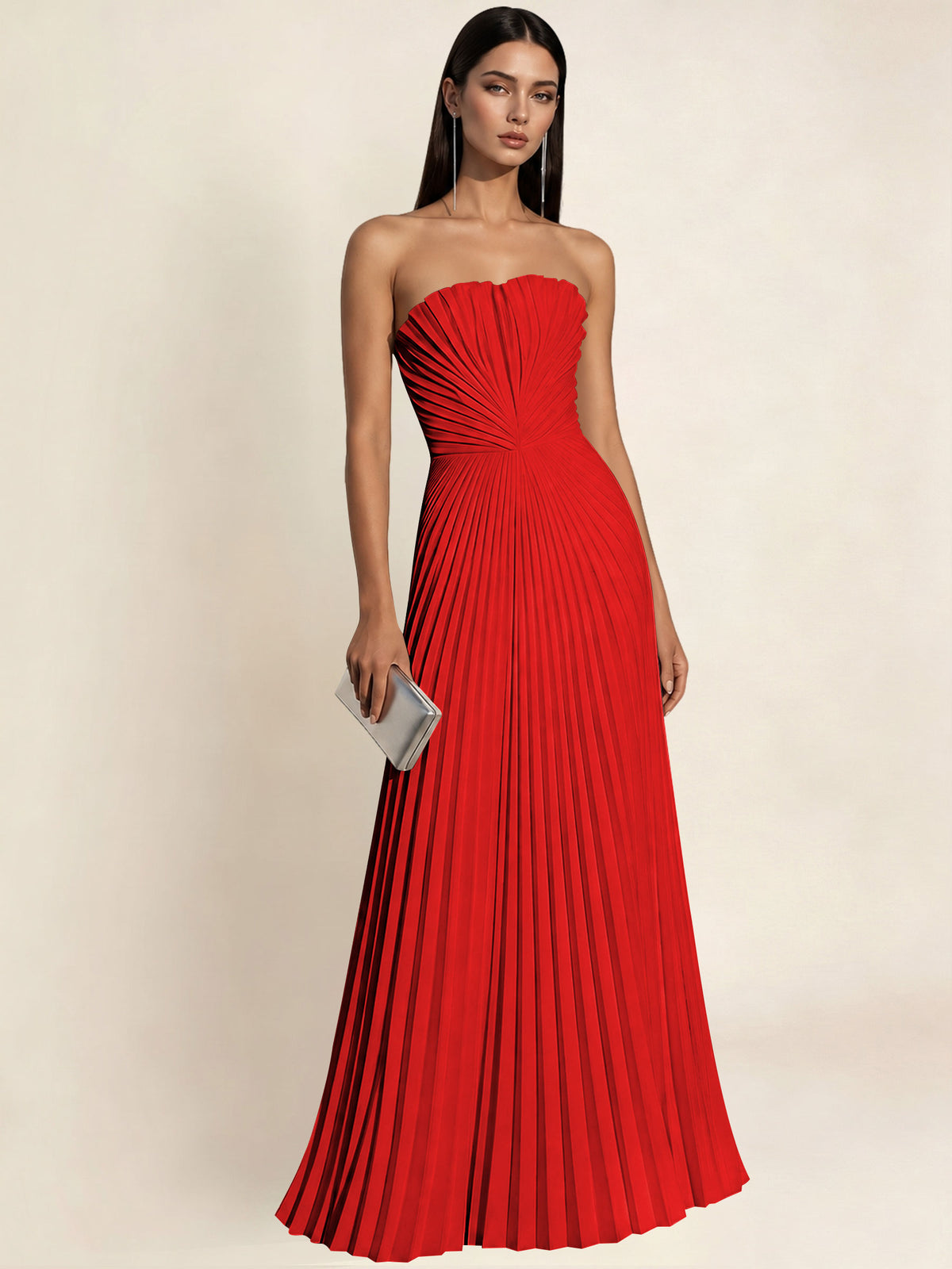 Strapless Satin Pleated A Line Bridesmaid Prom Dress