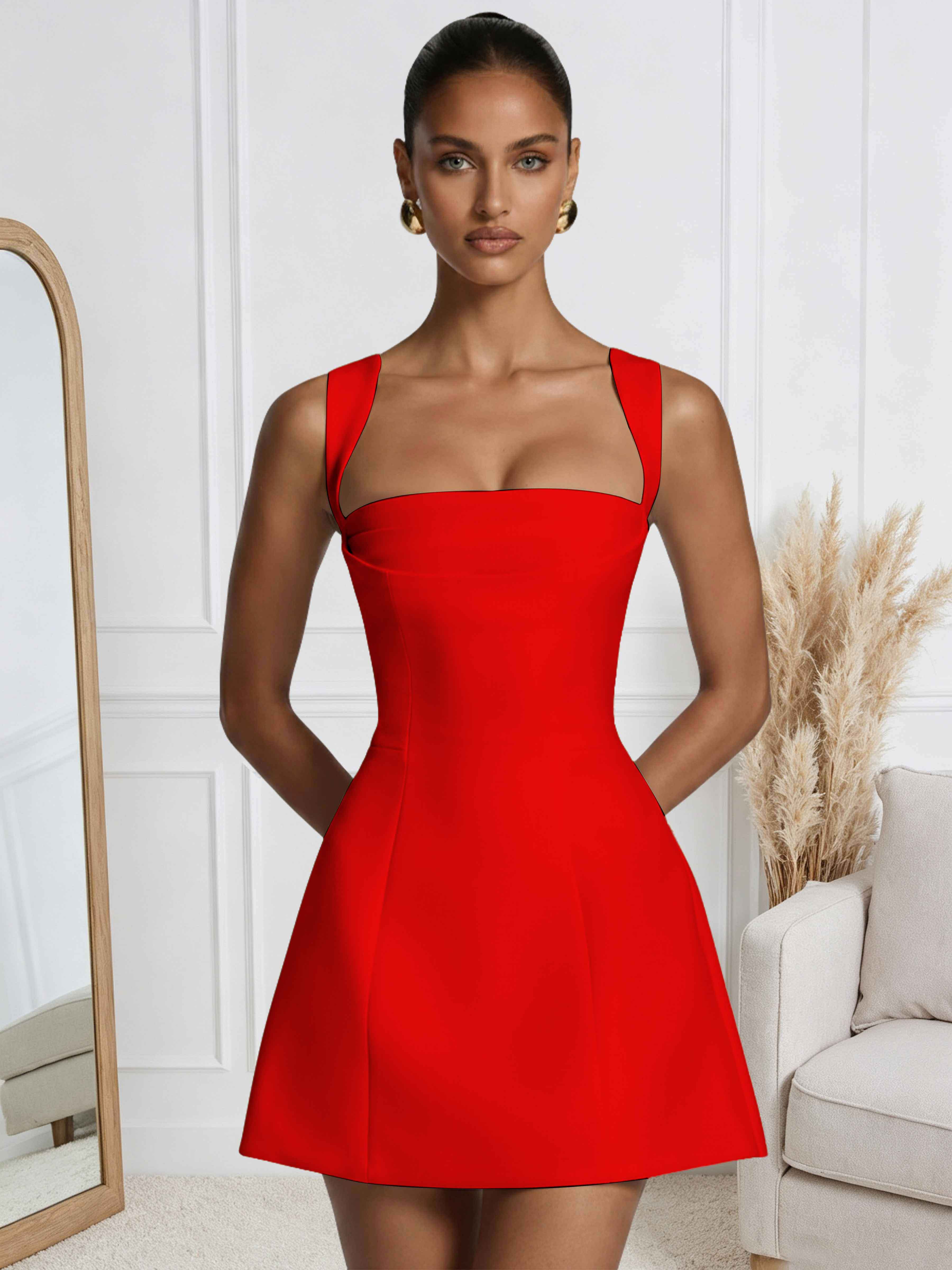 ROVDESY A-Line Square Neck Satin Homecoming Mini Dress