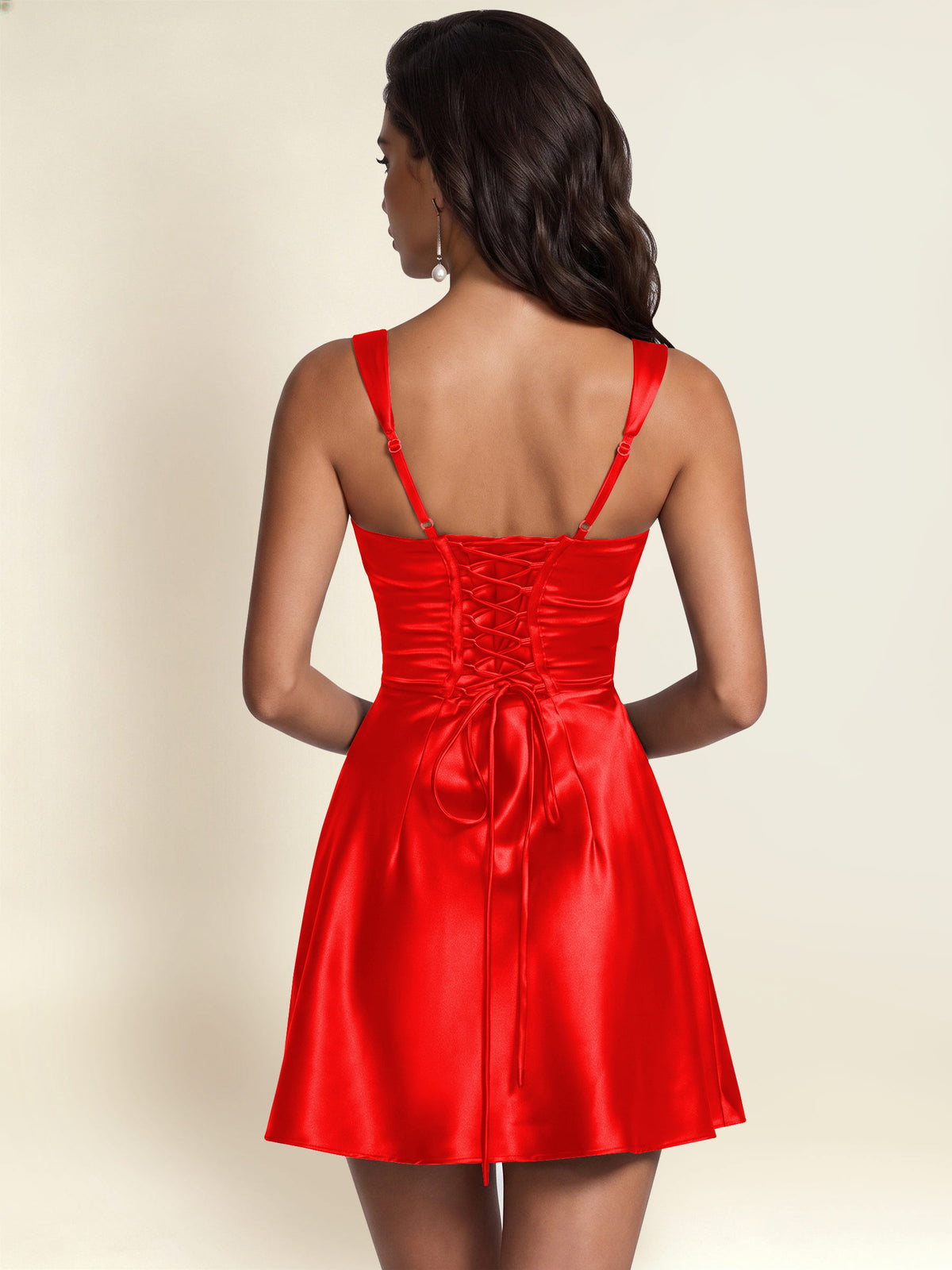 ROVDESY Square Neck Pleated Satin Homecoming Mini Dress