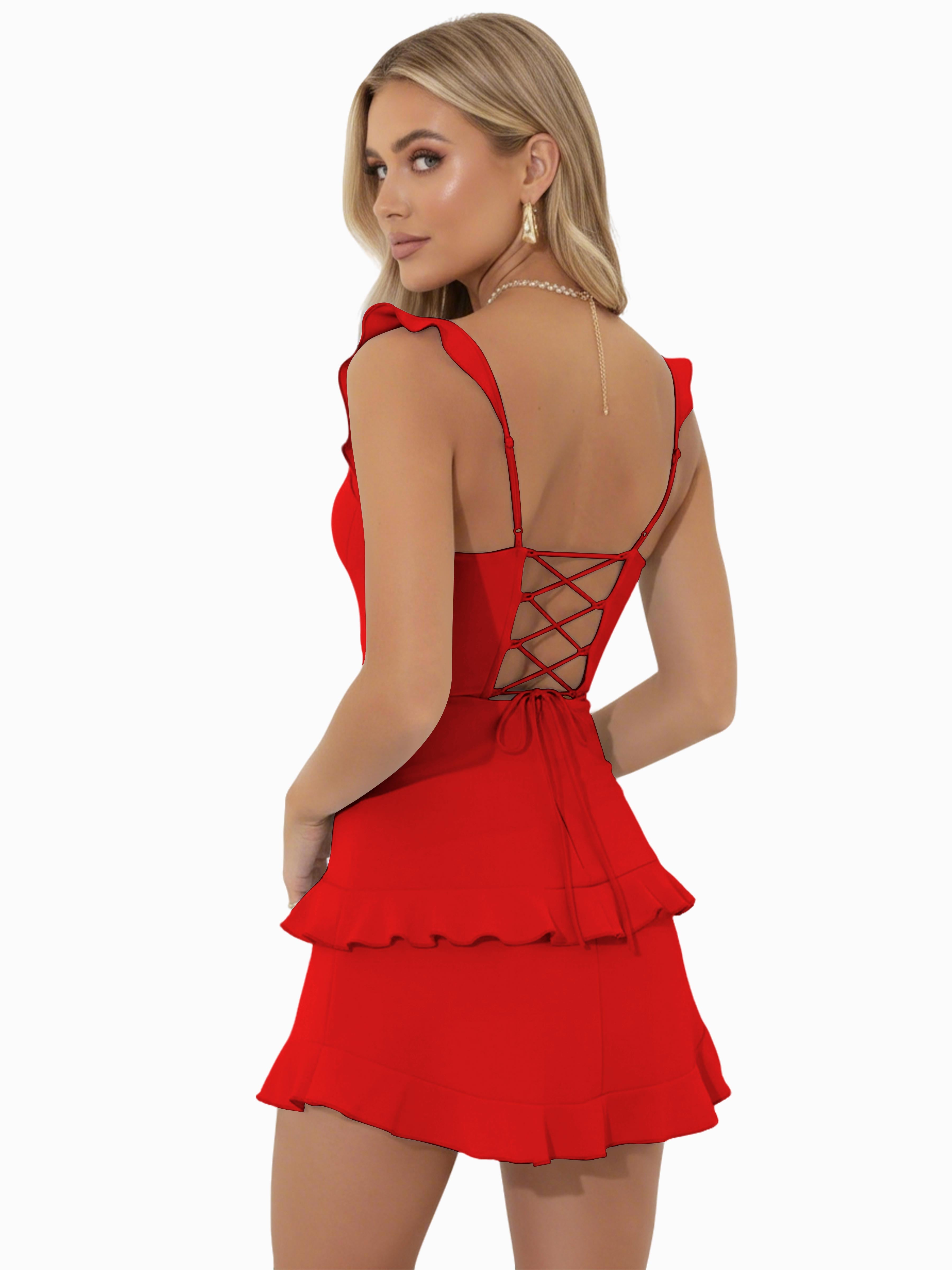 ROVDESY A-Line Sweetheart Tiered Ruffle Homecoming Mini Dress