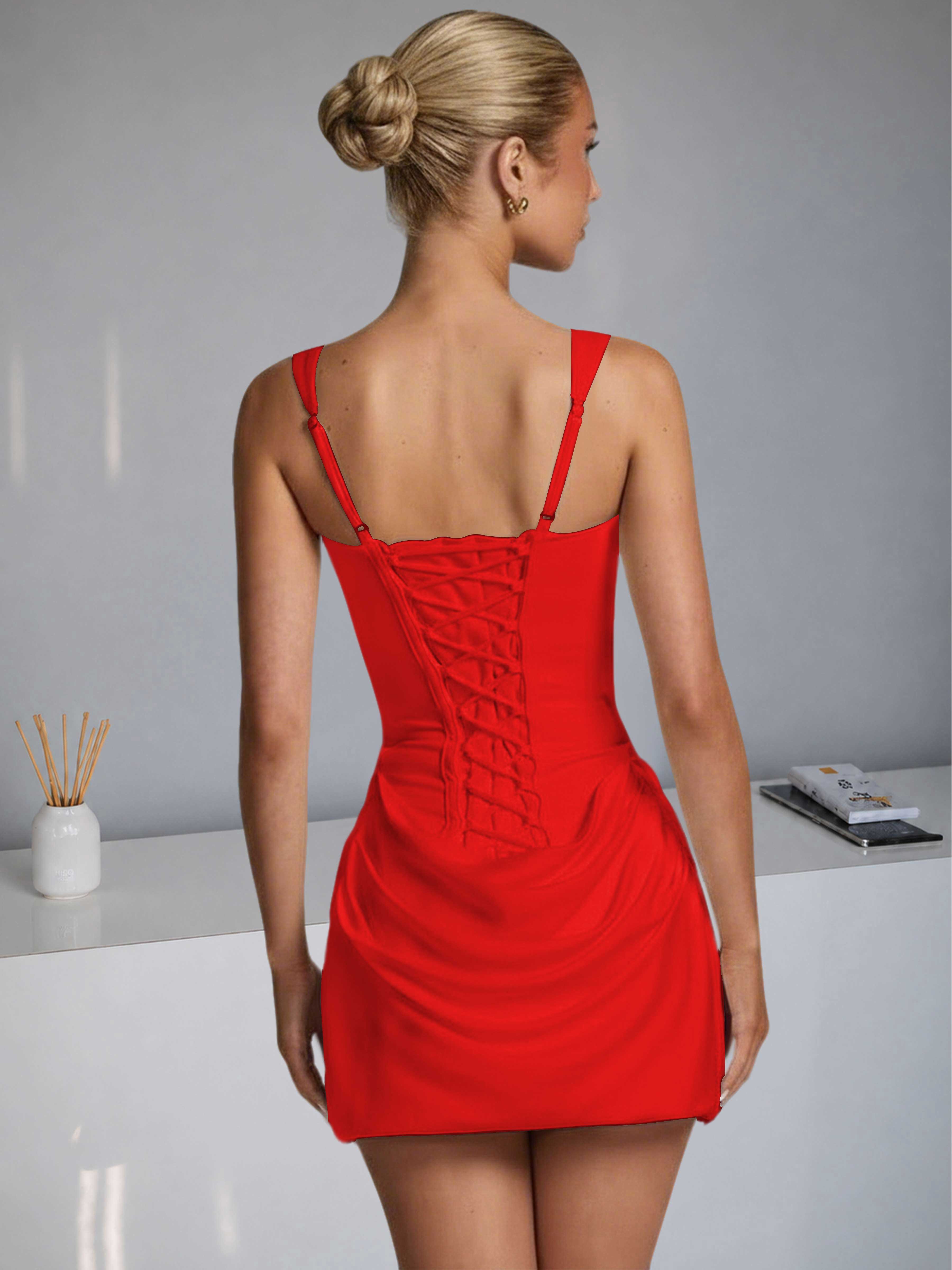 ROVDESY Square Neck Ruched Satin Homecoming Mini Dress