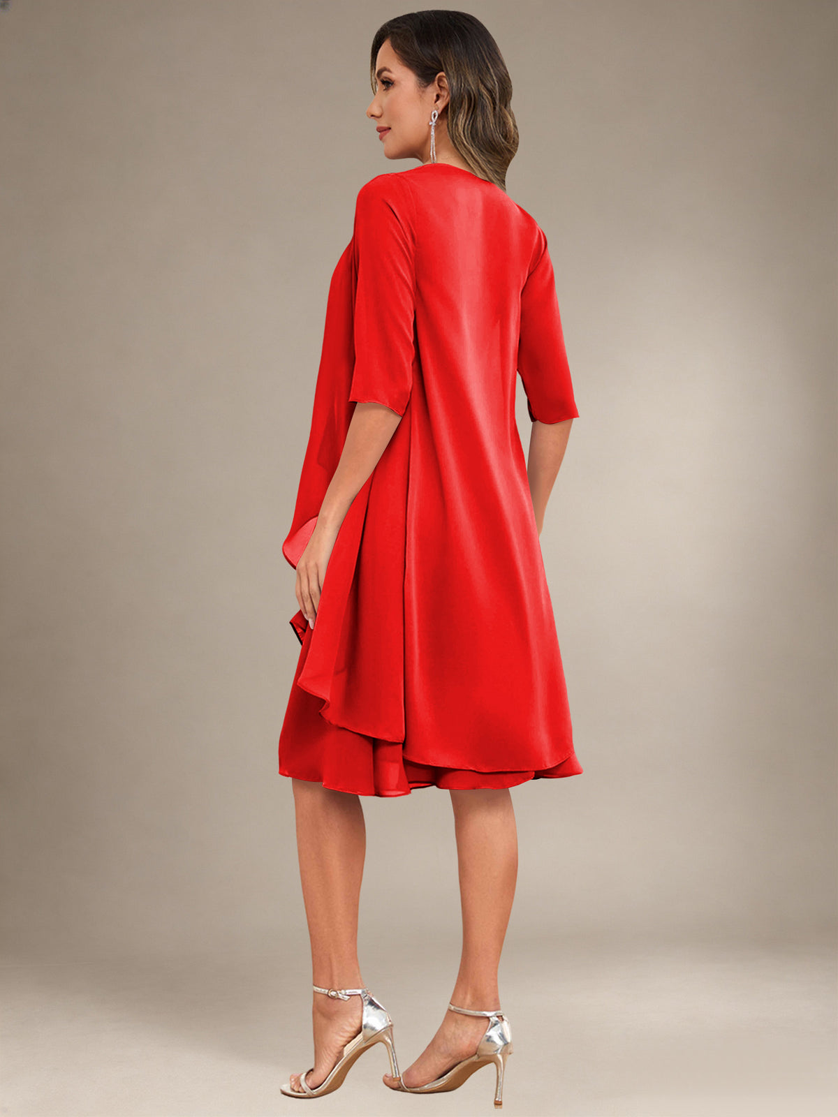 2 Pieces Half Sleeve Chiffon Knee Length Mother Of The Bride Dresses with Jacket