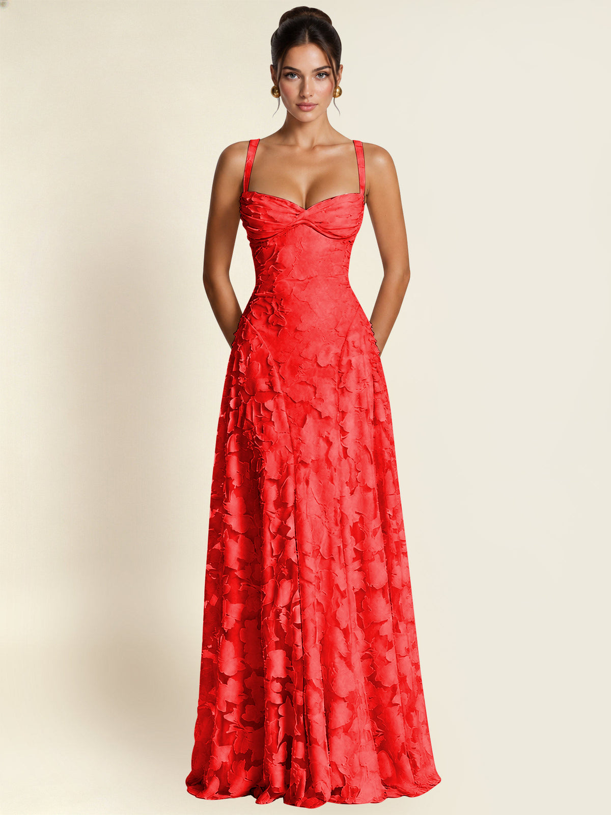 Floral Jacquard A Line Maxi Bridesmaid Dress