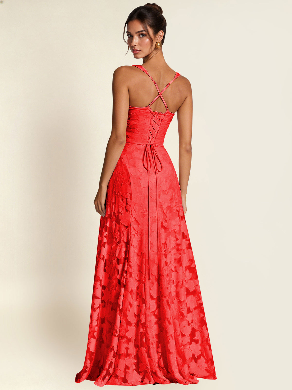 Floral Jacquard A Line Maxi Bridesmaid Dress