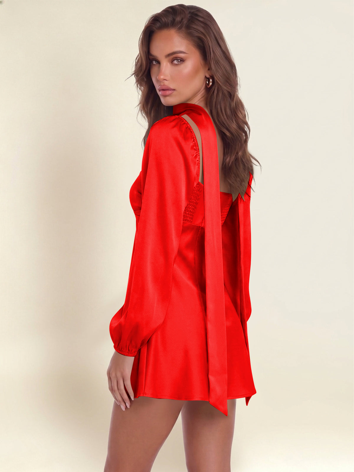 A-Line Long Sleeve Satin Mini Homecoming Dress with Scarf