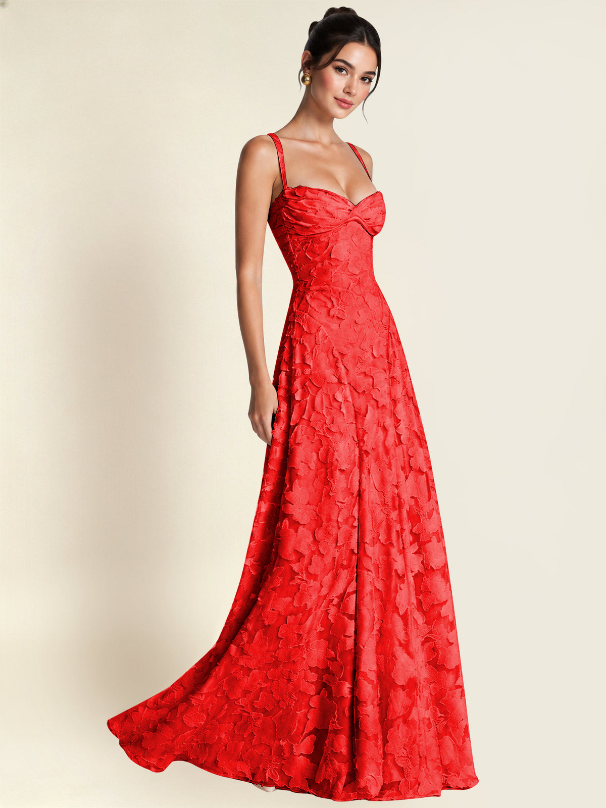Floral Jacquard A Line Maxi Bridesmaid Dress