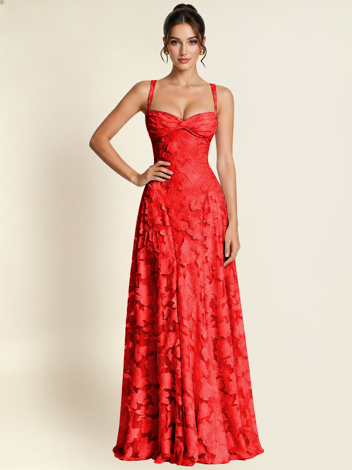 Floral Jacquard A Line Maxi Bridesmaid Dress