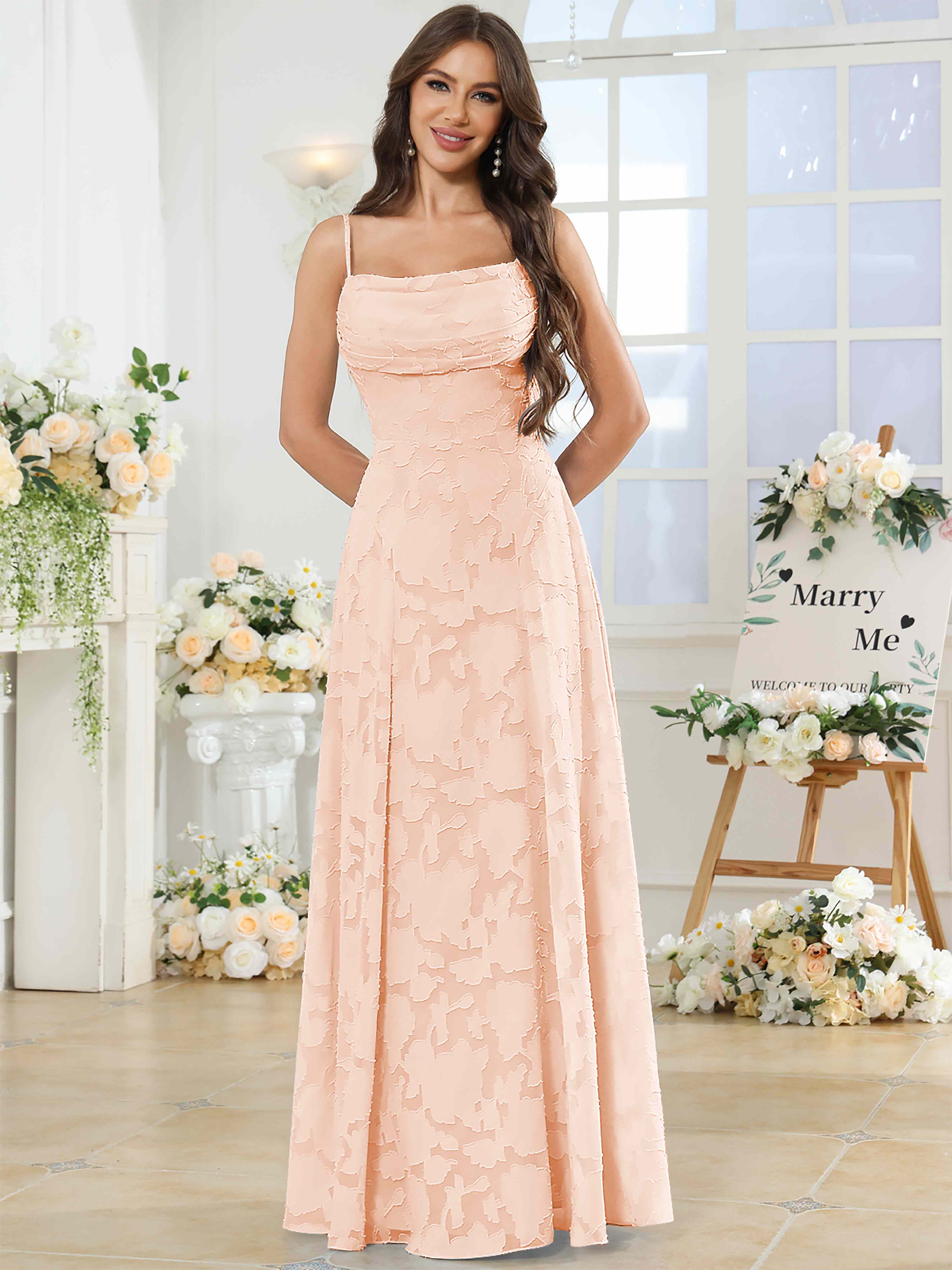 ROVDESY Cowl Chiffon Jacquard Bridesmaid/Prom Dress