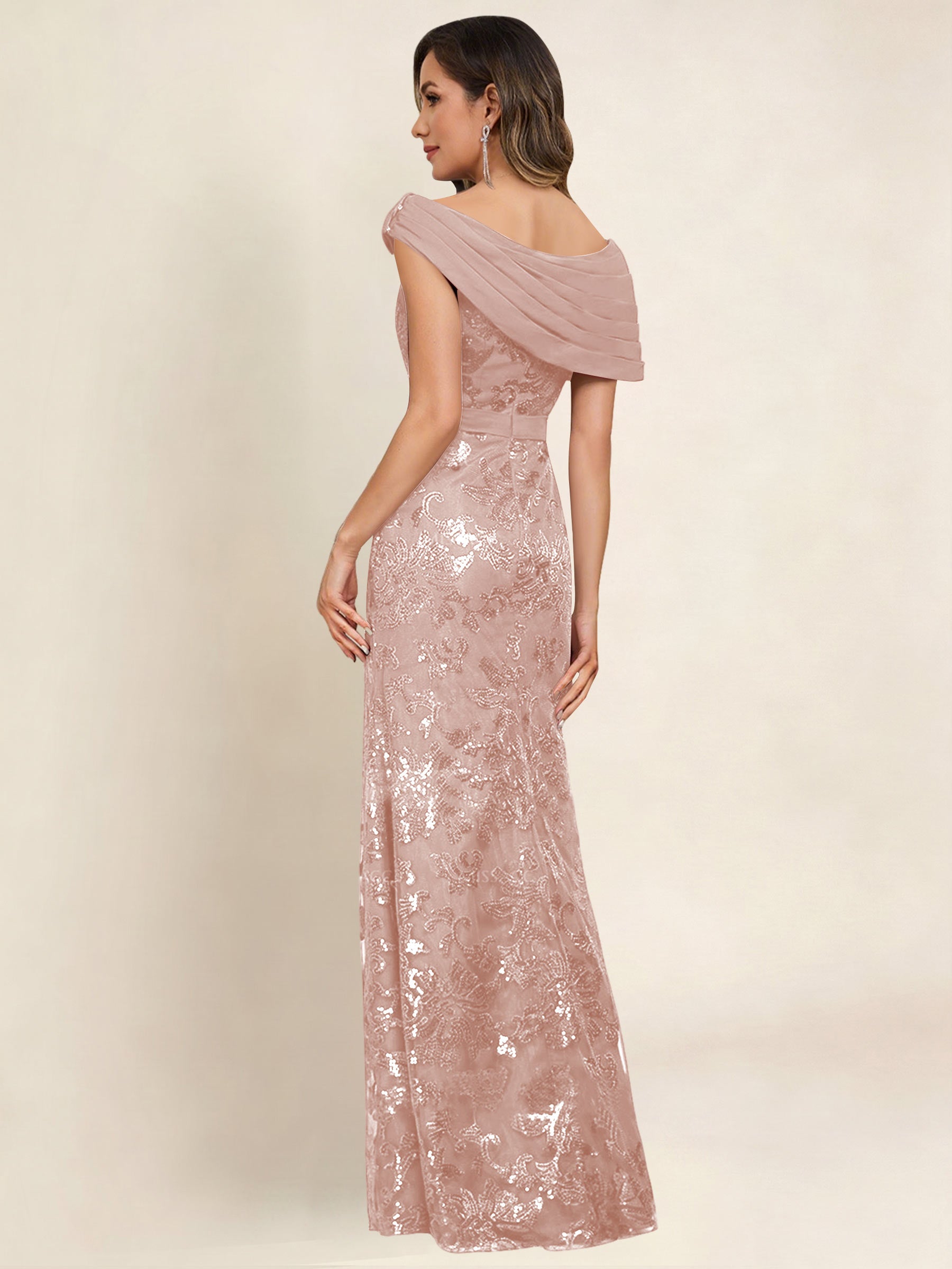 ROVDESY Off the Shoulder Sequin Mermaid Long Mother Of The Bride Dress Formal Gown